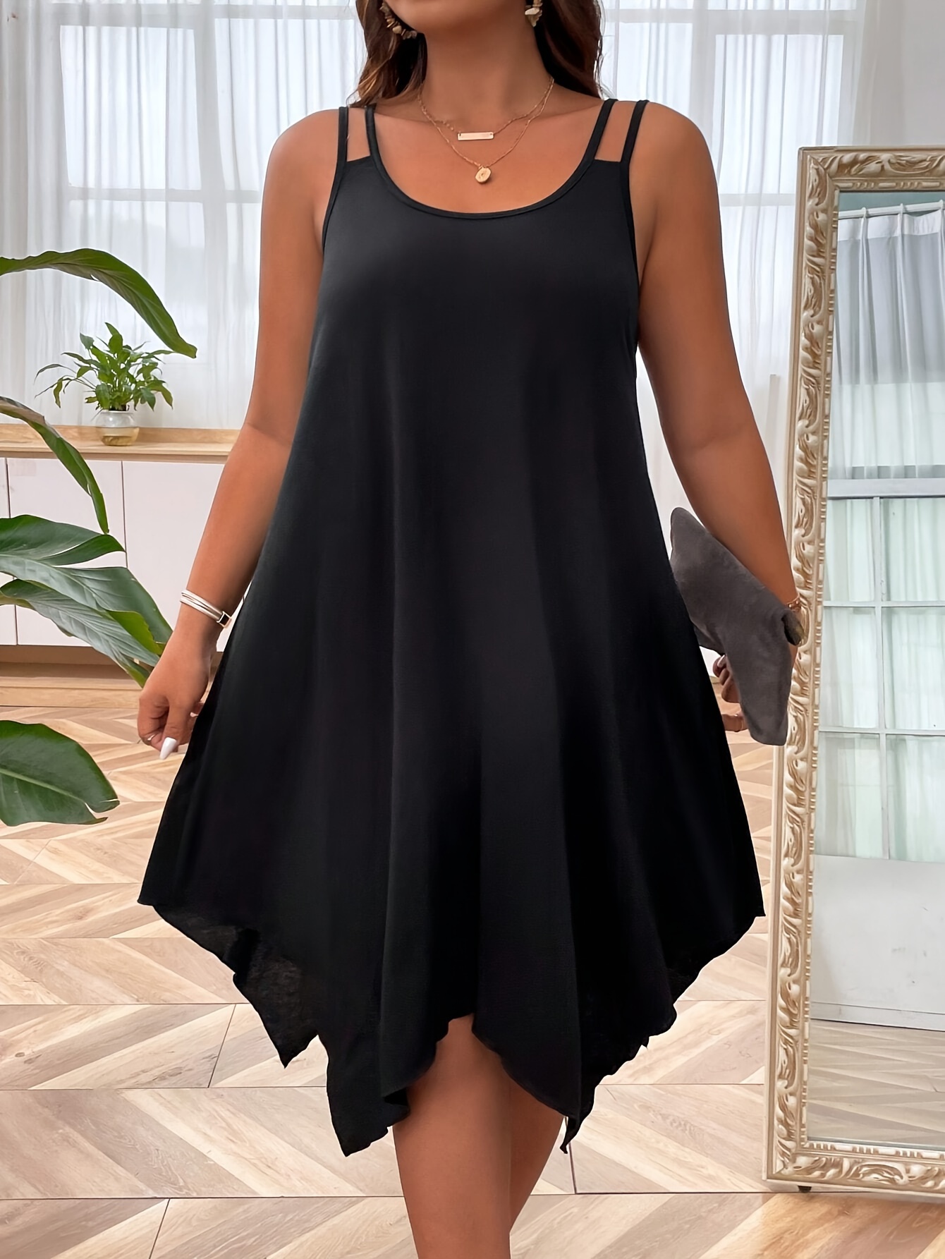 plus size solid irregular hem cami dress casual sleeveless dress for spring summer womens plus size clothing details 32