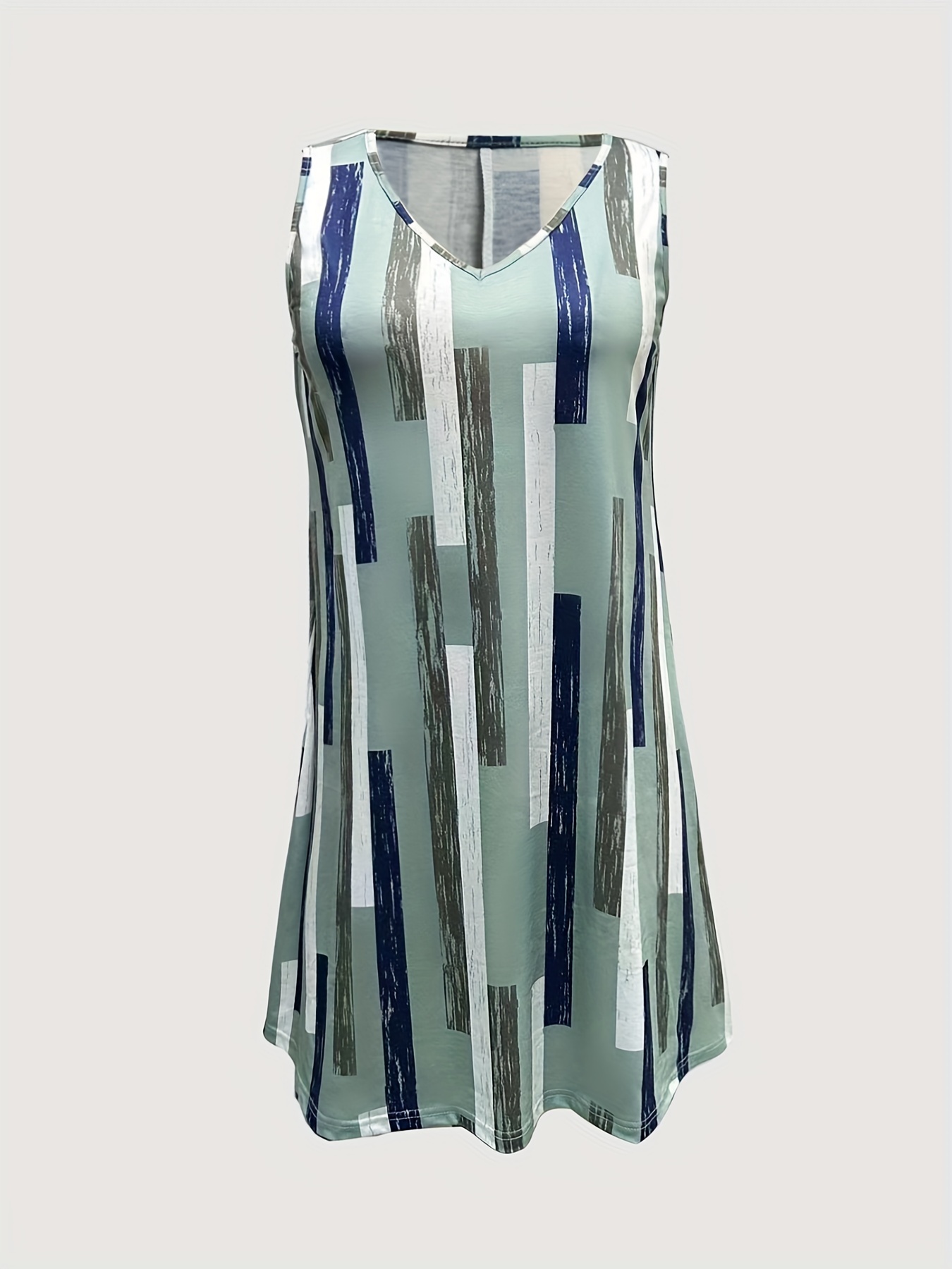 plus size stripe print tank dress casual v neck sleeveless dress womens plus size clothing details 4