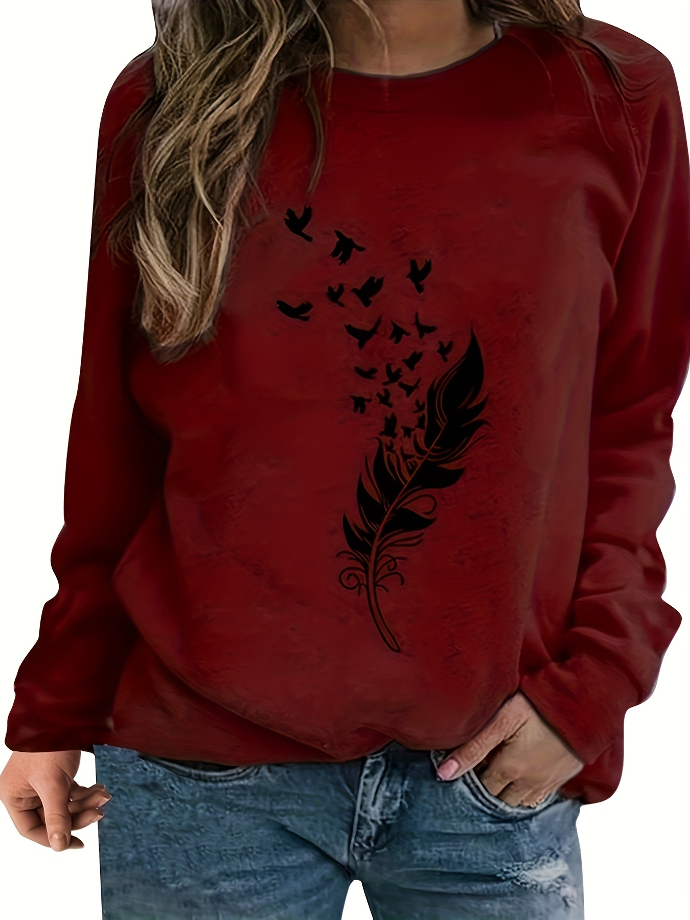 plus size casual sweatshirt womens plus floral letter print long sleeve round neck sweatshirt details 0