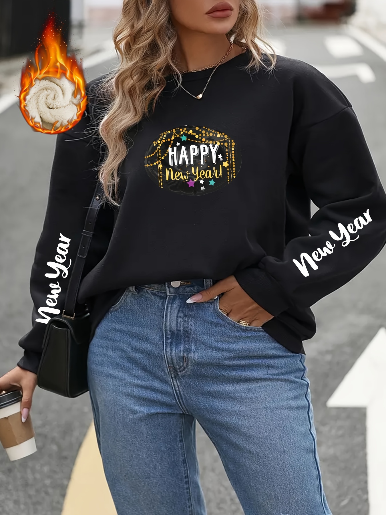 plus size letter print sweatshirt crew neck casual sweatshirt for fall winter womens plus size clothing details 11