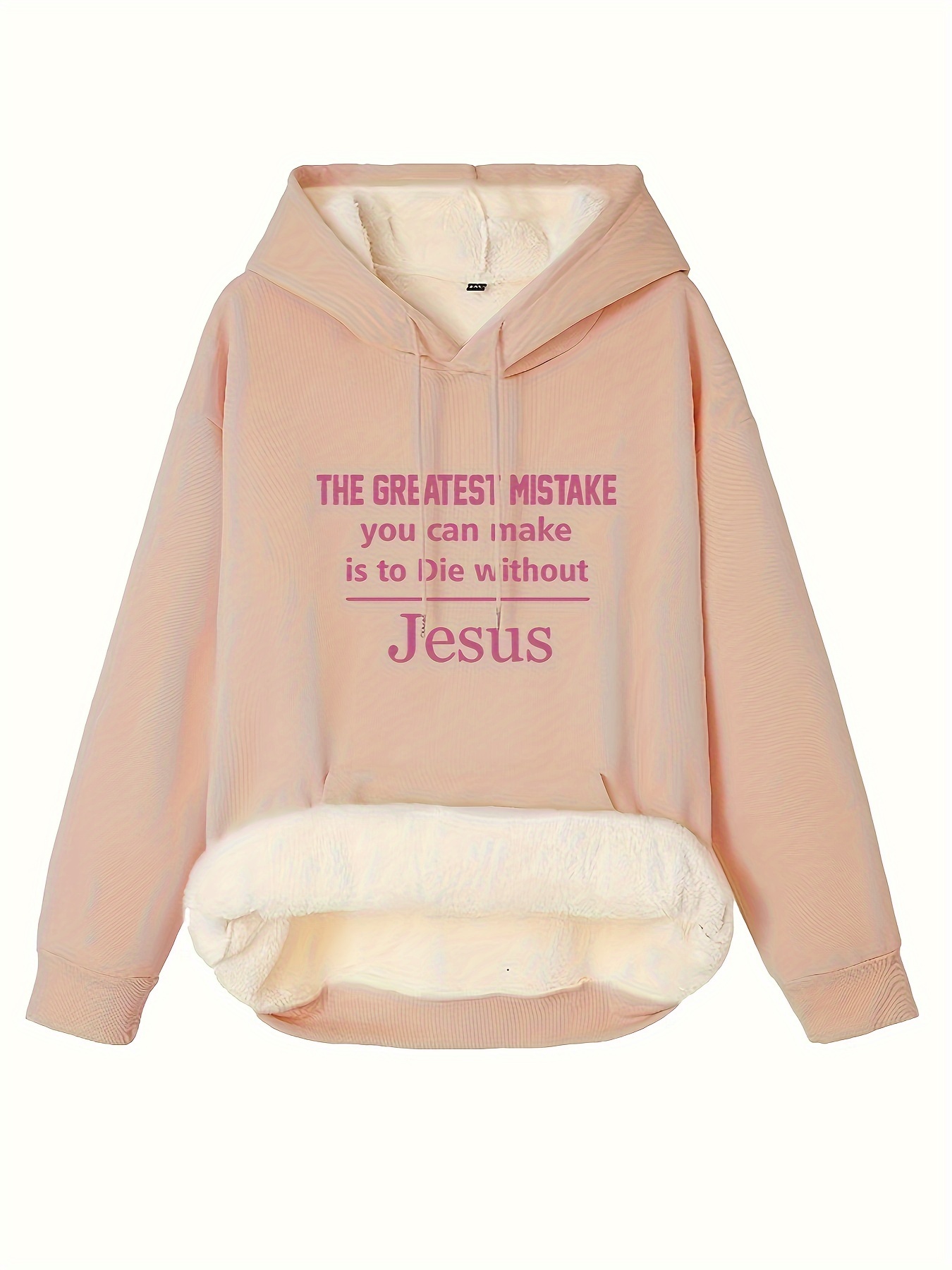 plus size casual sweatshirt womens plus slogan print fleece liner long sleeve drawstring hooded sweatshirt with pockets details 0