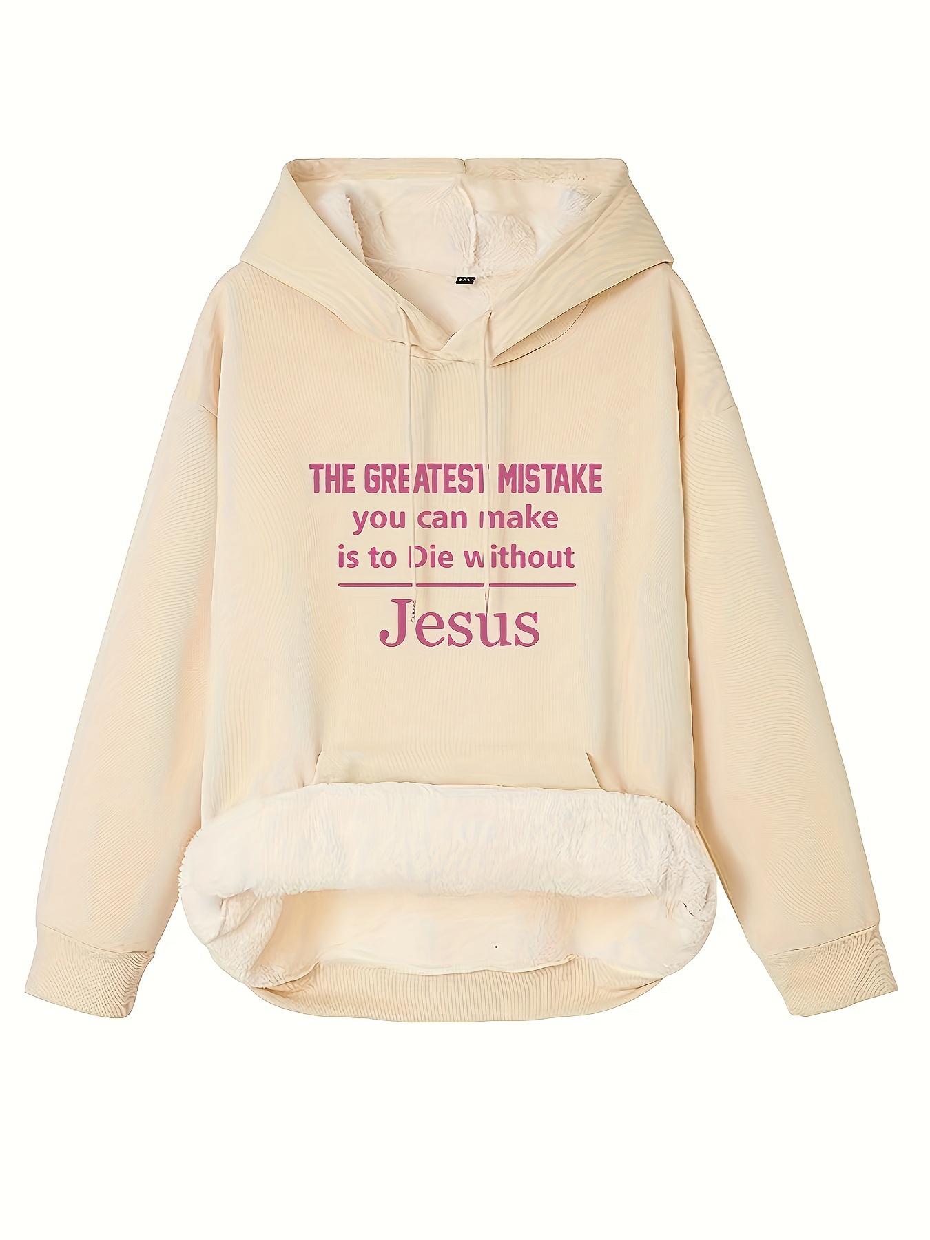 plus size casual sweatshirt womens plus slogan print fleece liner long sleeve drawstring hooded sweatshirt with pockets details 6