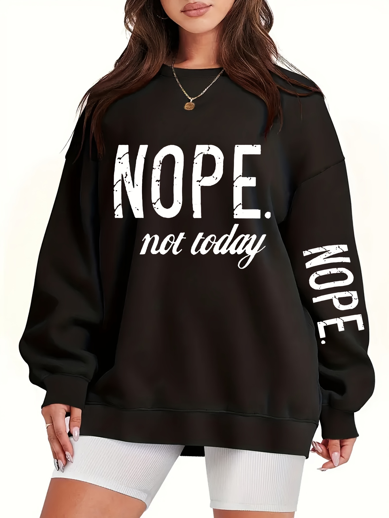 plus size nope print sweatshirt casual long sleeve crew neck sweatshirt womens plus size clothing details 0