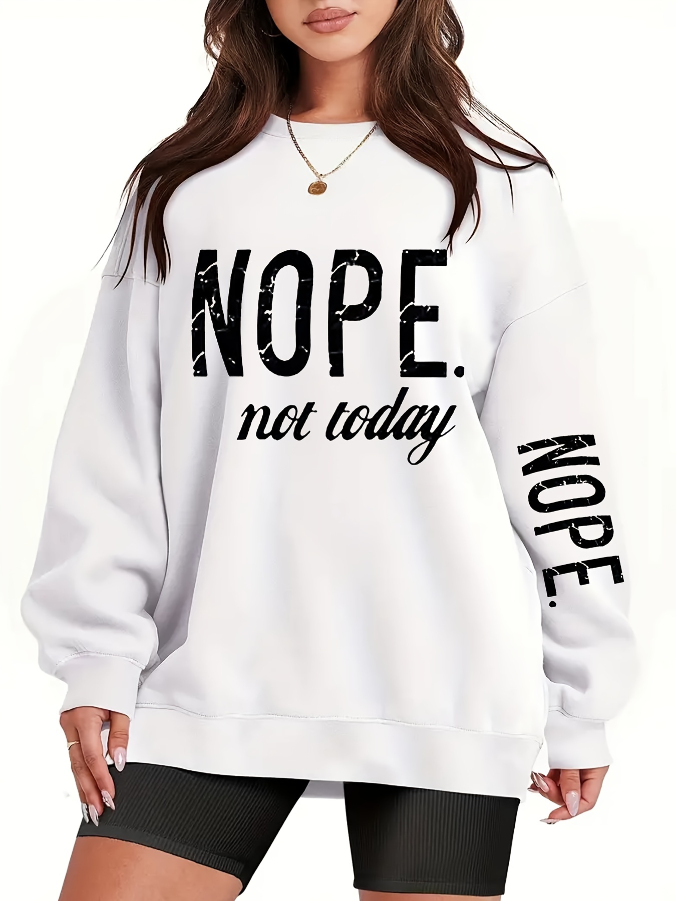 plus size nope print sweatshirt casual long sleeve crew neck sweatshirt womens plus size clothing details 6