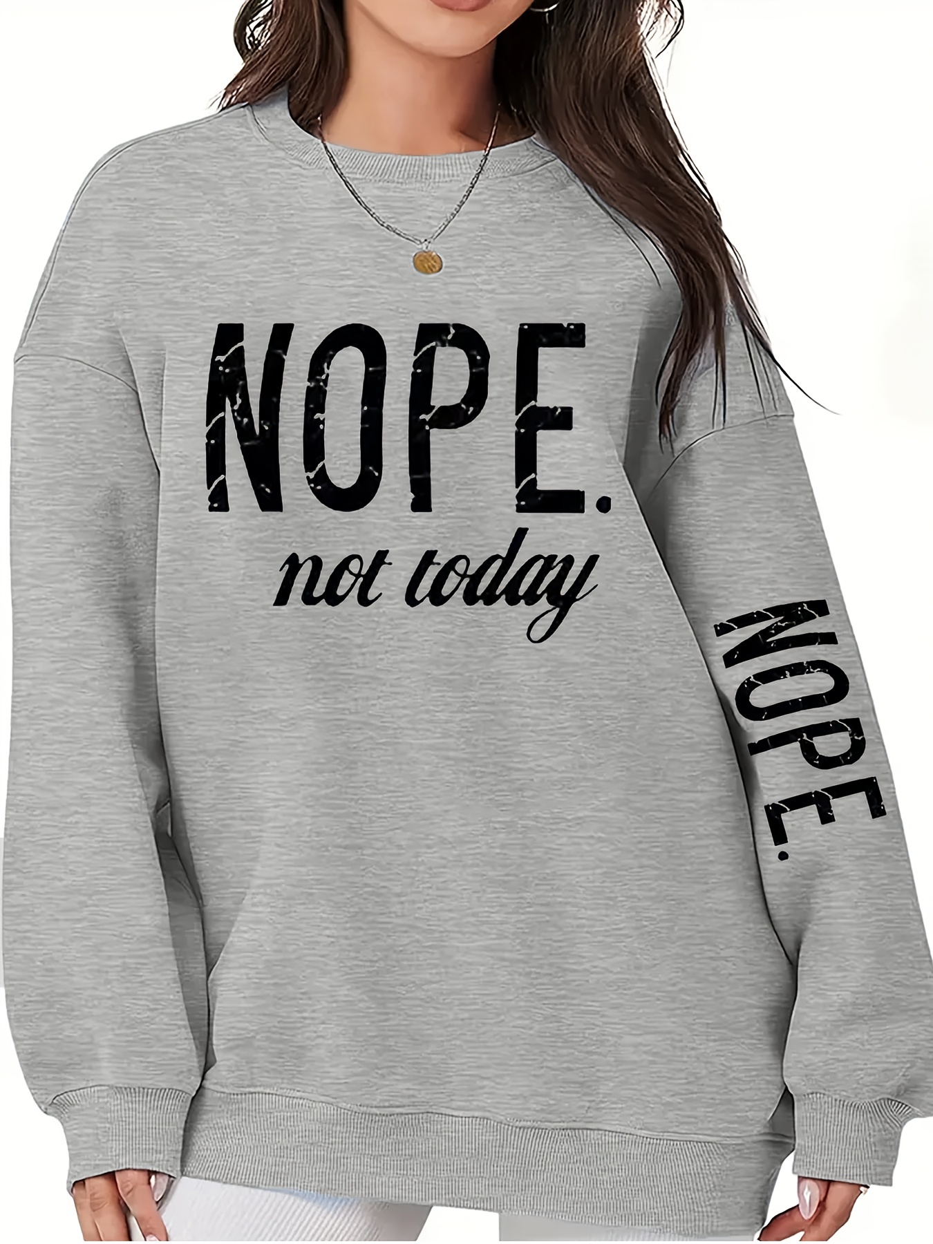 plus size nope print sweatshirt casual long sleeve crew neck sweatshirt womens plus size clothing details 12