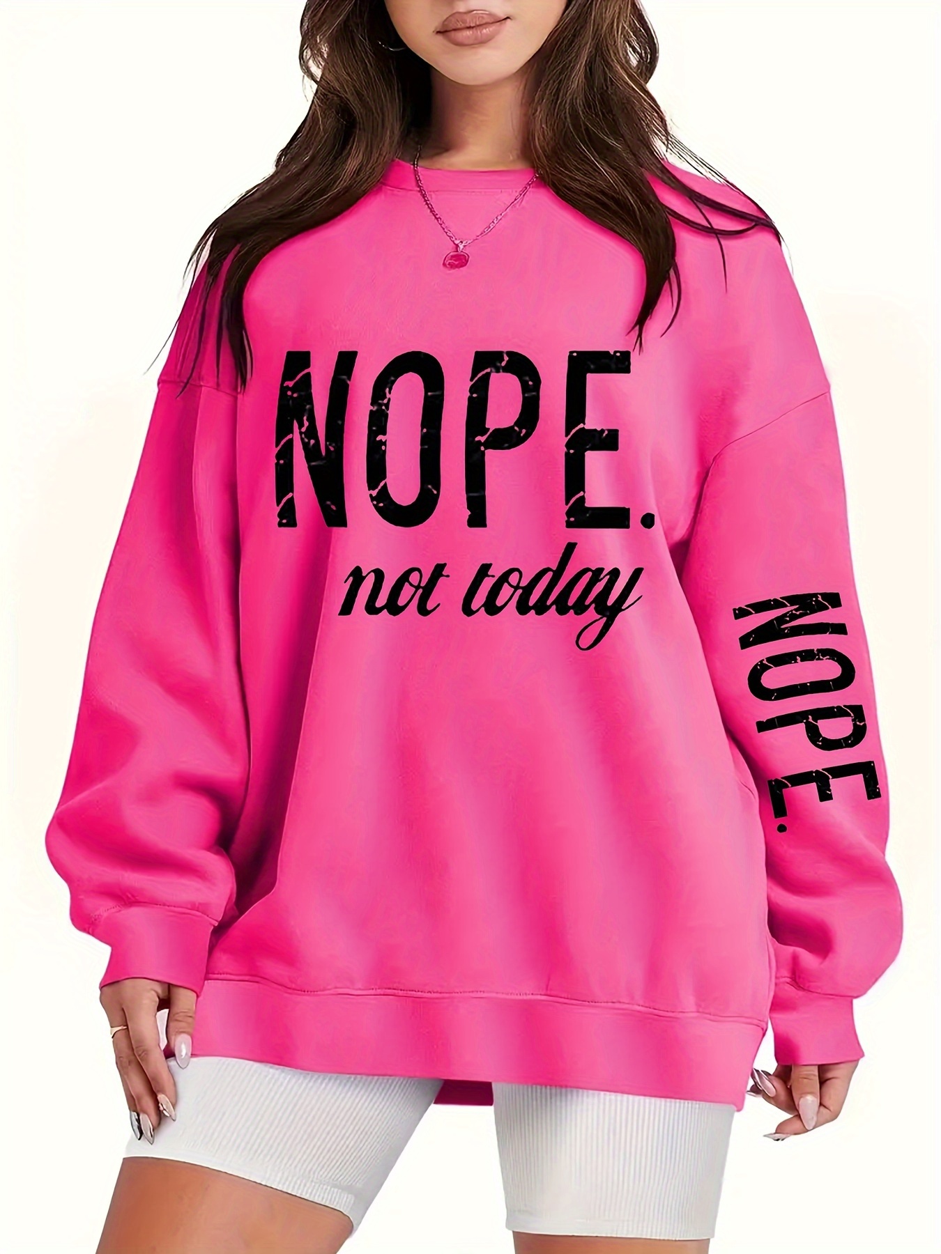 plus size nope print sweatshirt casual long sleeve crew neck sweatshirt womens plus size clothing details 18