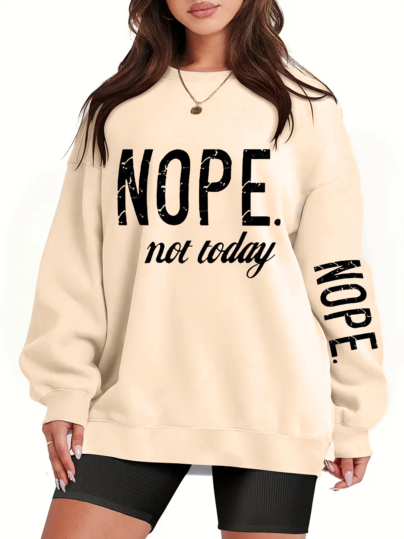 plus size nope print sweatshirt casual long sleeve crew neck sweatshirt womens plus size clothing details 26