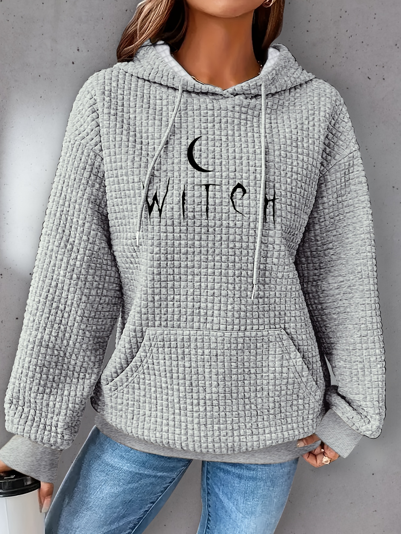 plus size moon print hoodie casual kangaroo pocket drawstring long sleeve hooded sweatshirt womens plus size clothing details 11