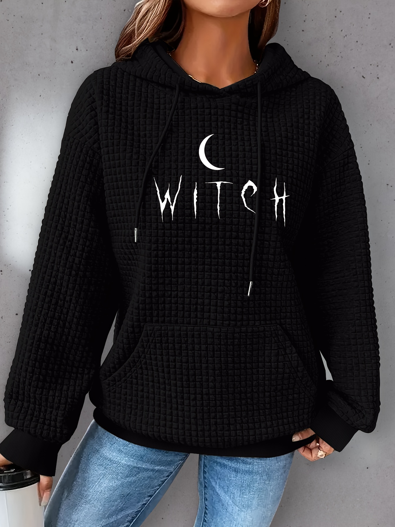 plus size moon print hoodie casual kangaroo pocket drawstring long sleeve hooded sweatshirt womens plus size clothing details 14