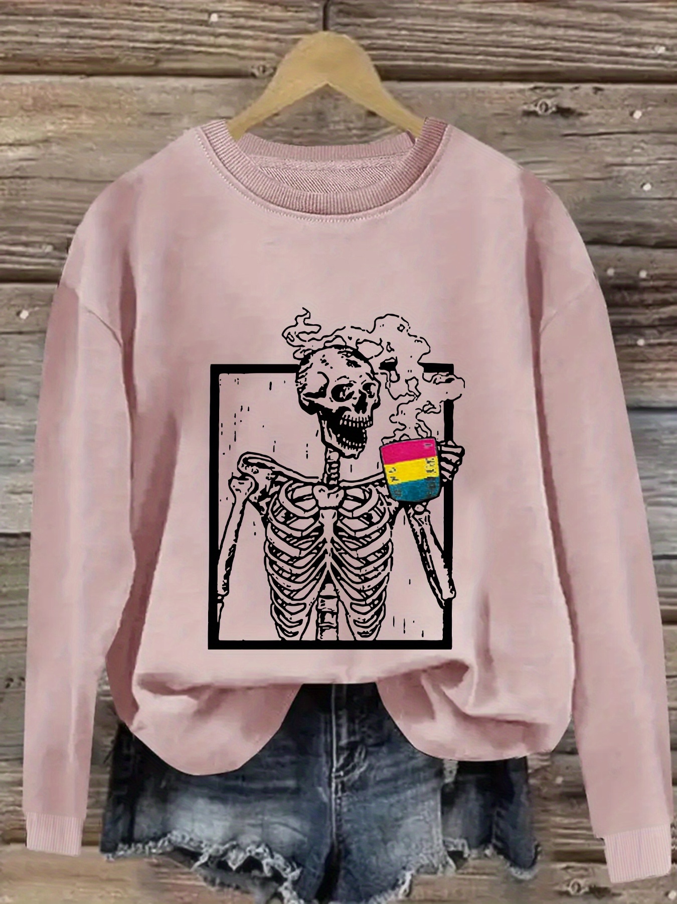 Plus Size Skeleton Print Sweatshirt, Casual Crew Neck Long Sleeve Pullover Sweatshirt, Women s Plus Size Clothing details 16