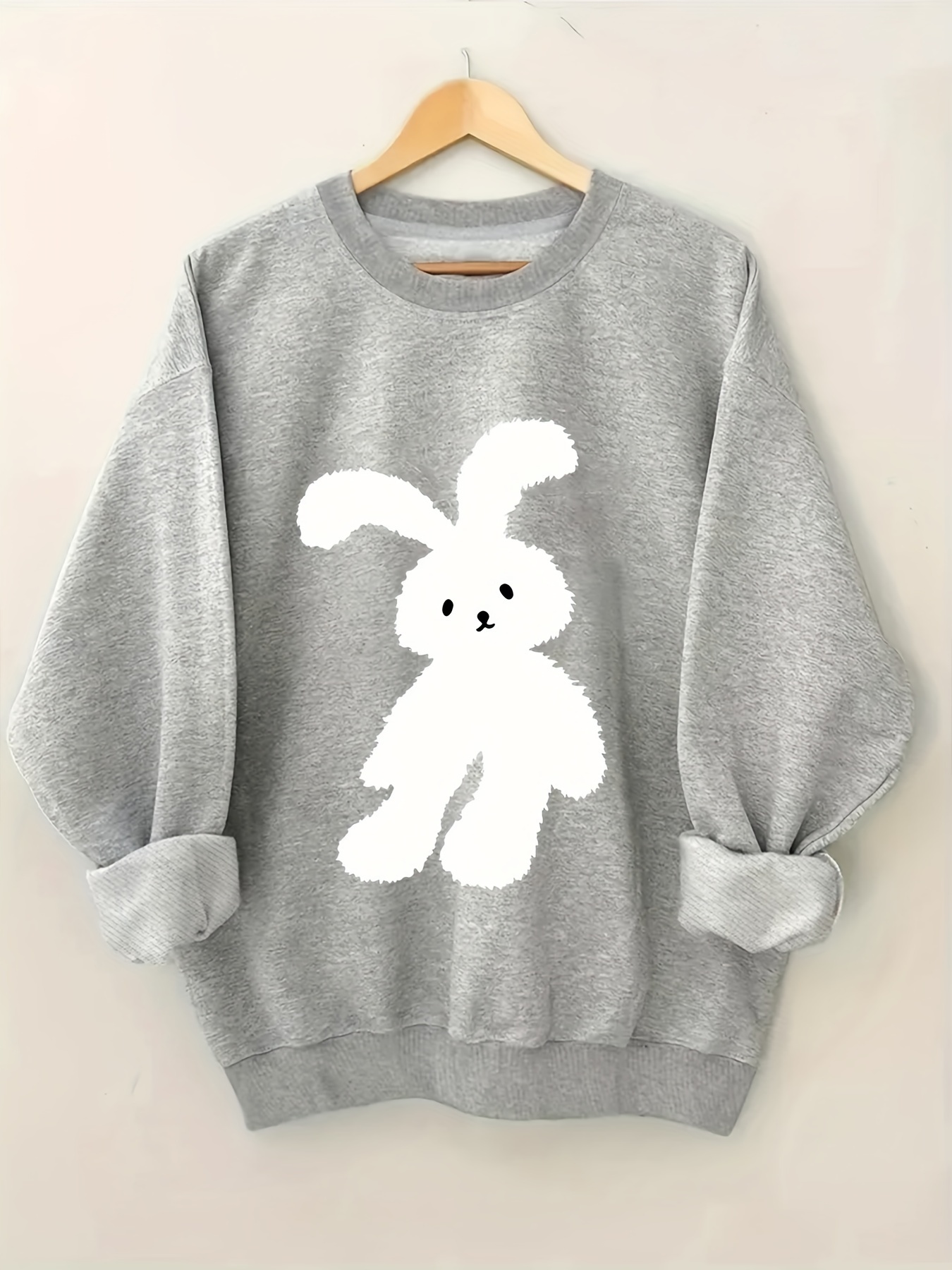 plus size bunny print sweatshirt crew neck casual sweatshirt for fall spring womens plus size clothing details 0