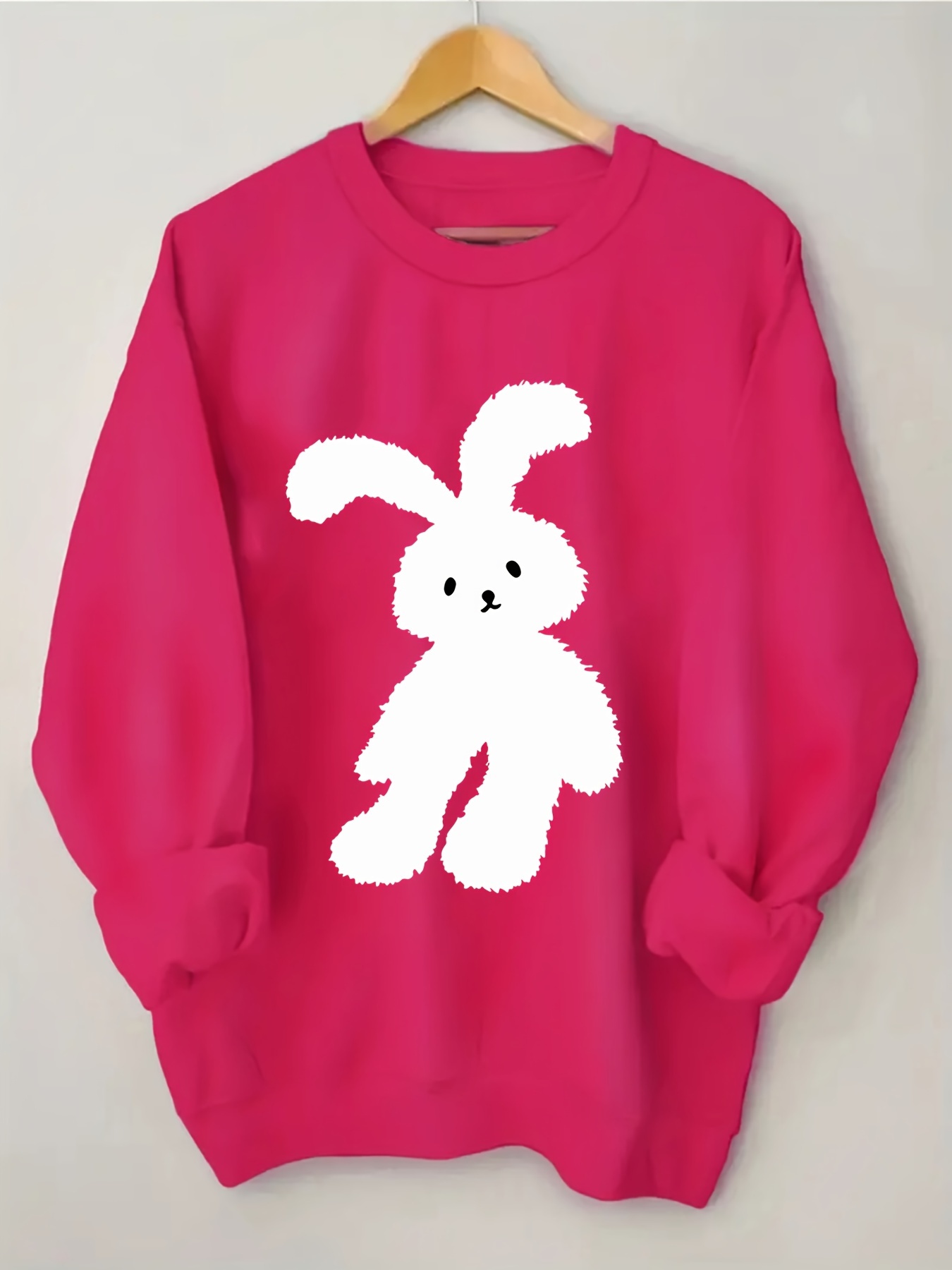 plus size bunny print sweatshirt crew neck casual sweatshirt for fall spring womens plus size clothing details 18