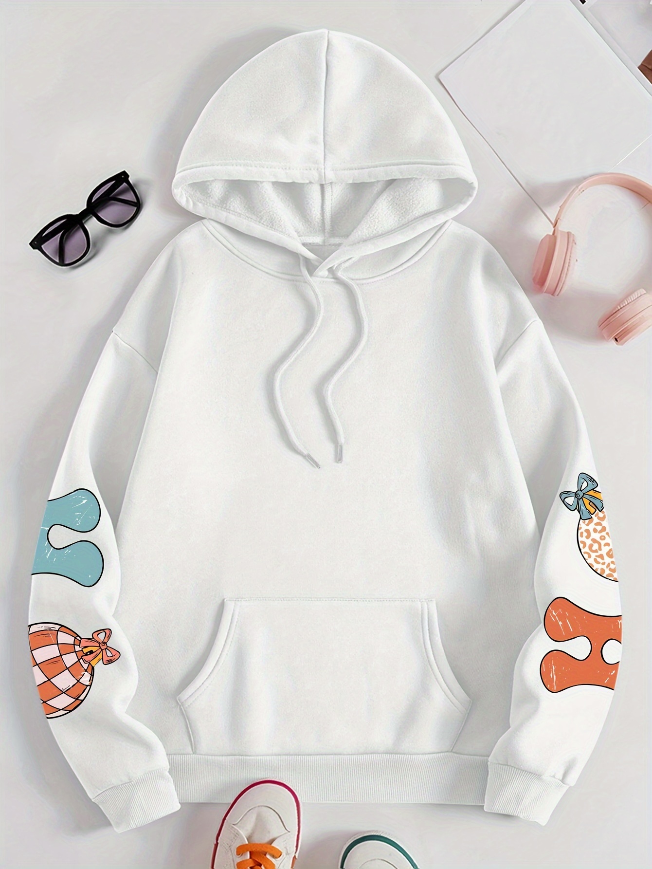 Plus Size Graphic Print Kangaroo Pocket Hoodie, Casual Long Sleeve Drawstring Hoodies Sweatshirt For Spring & Fall, Women s Plus Size Clothing details 9