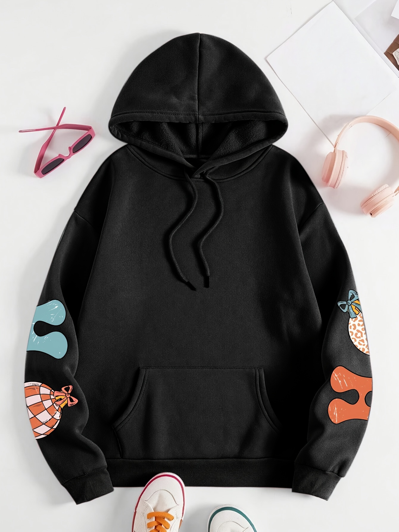 Plus Size Graphic Print Kangaroo Pocket Hoodie, Casual Long Sleeve Drawstring Hoodies Sweatshirt For Spring & Fall, Women s Plus Size Clothing details 20