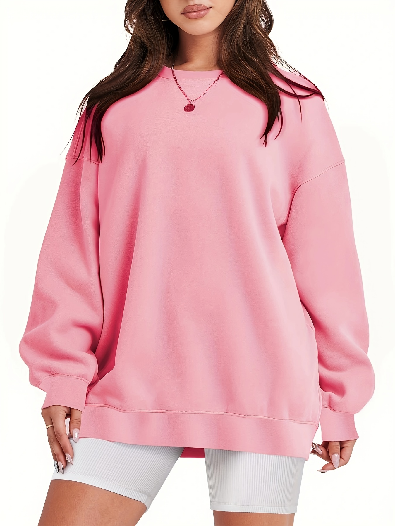 plus size basic sweatshirt womens plus solid long sleeve round neck pullover sweatshirt details 9