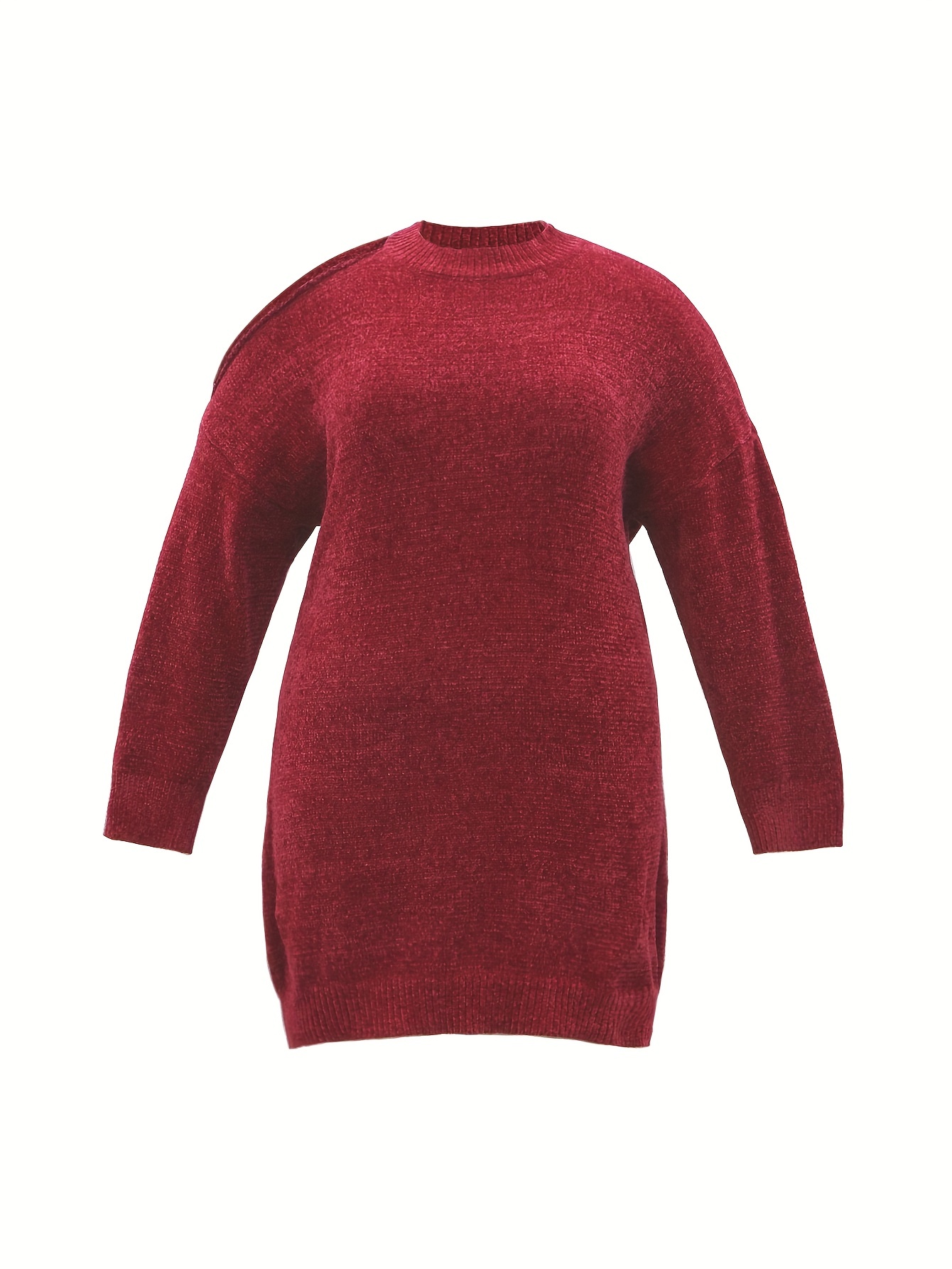 plus size casual sweater dress womens plus solid long sleeve cut out mini sweater dress details 4