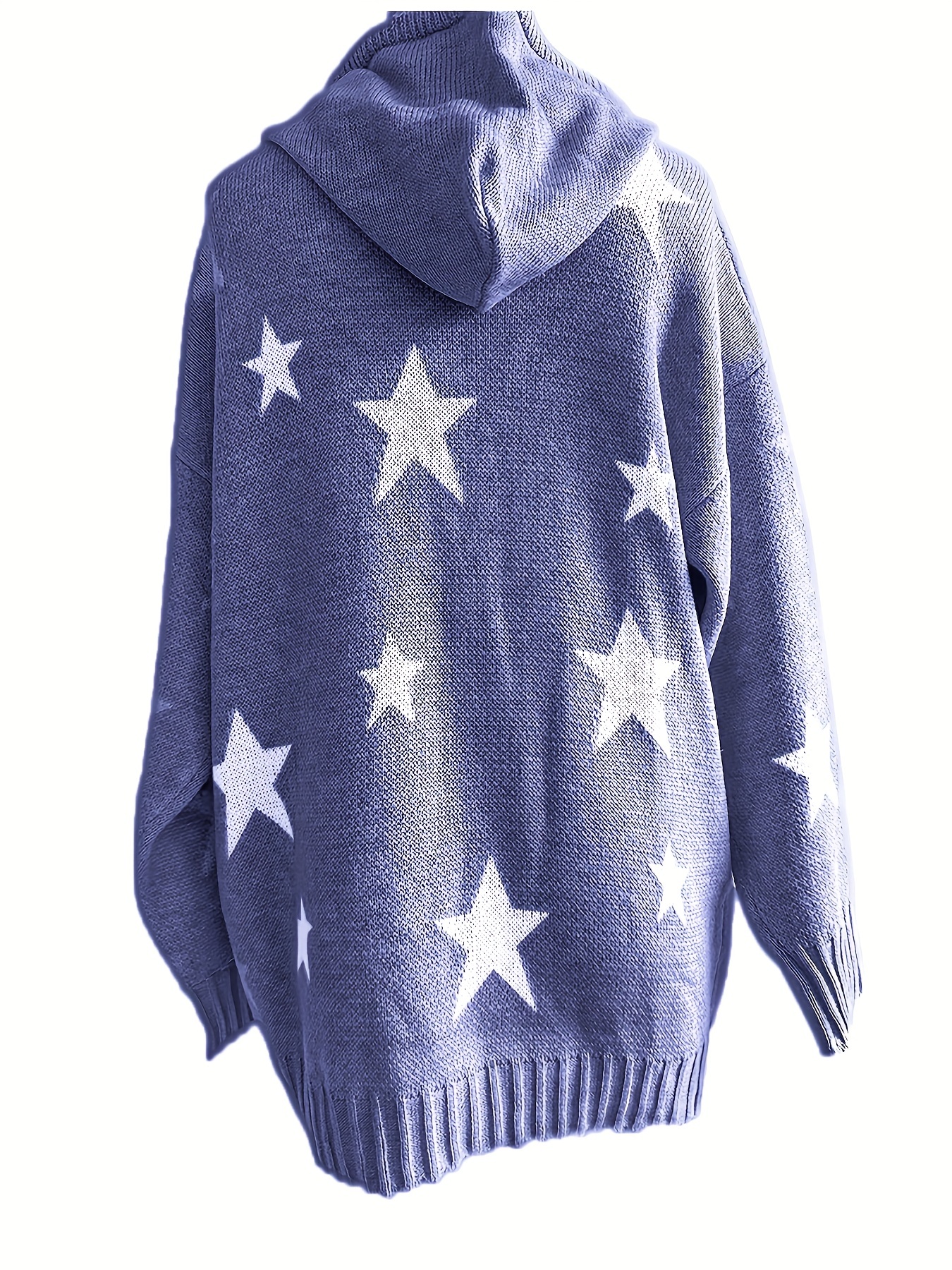 plus size casual sweater womens plus star print long sleeve drawstring hoodie sweater with pockets details 4