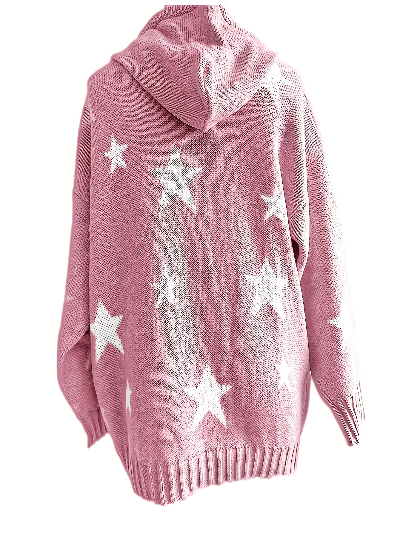 plus size casual sweater womens plus star print long sleeve drawstring hoodie sweater with pockets details 10