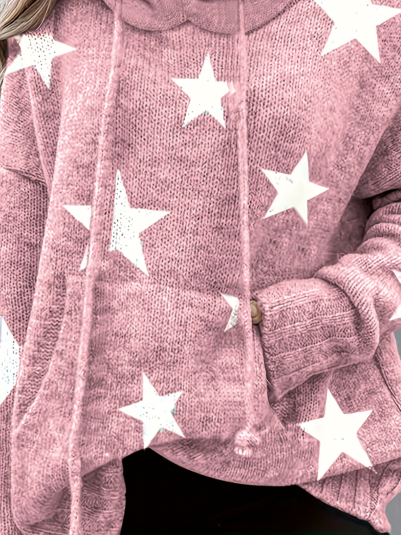 plus size casual sweater womens plus star print long sleeve drawstring hoodie sweater with pockets details 12