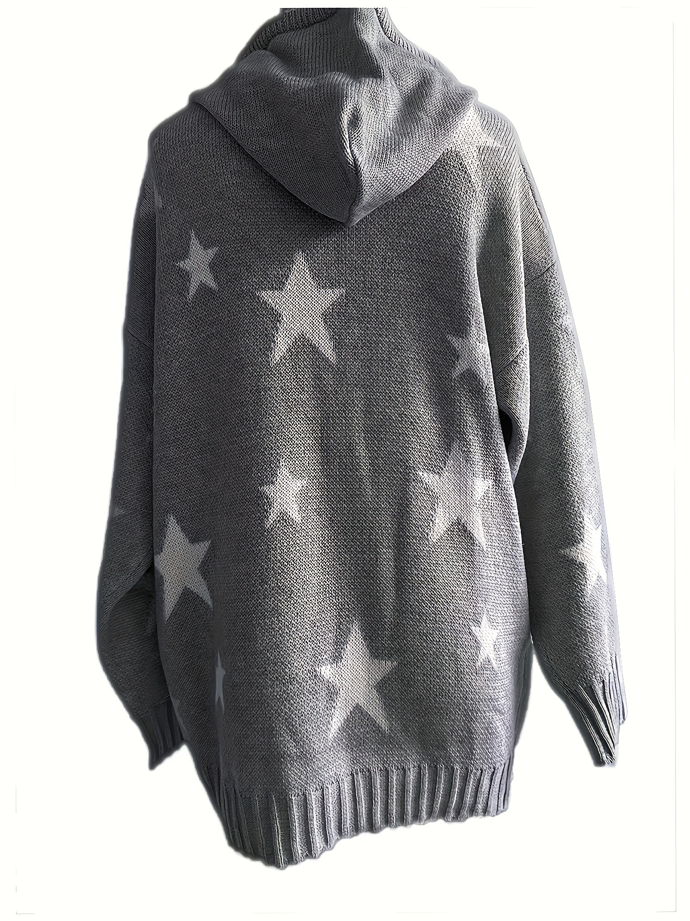 plus size casual sweater womens plus star print long sleeve drawstring hoodie sweater with pockets details 18