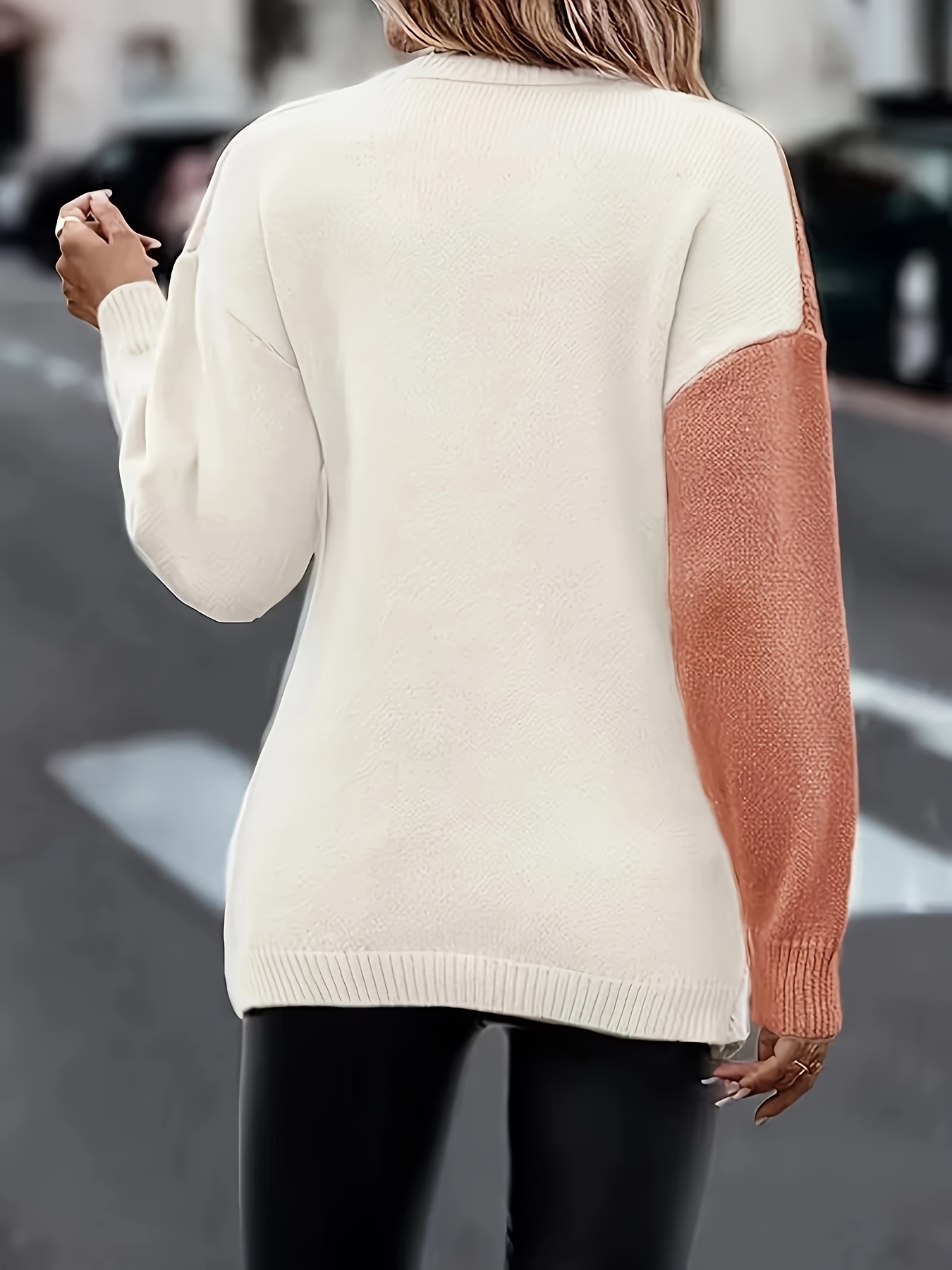 plus size twist front colorblock sweater casual long sleeve v neck sweater for fall winter womens plus size clothing details 21