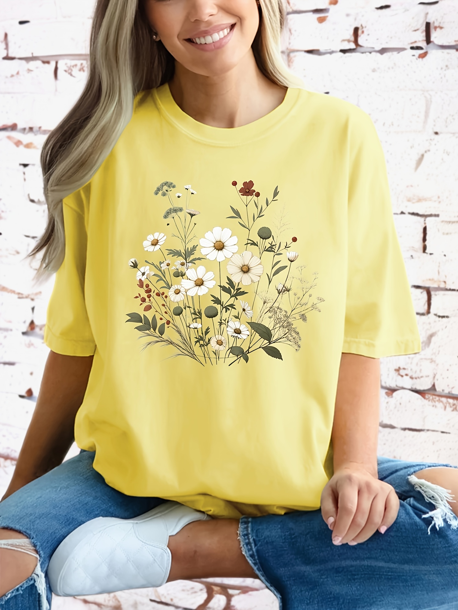 plus size floral print t shirt casual crew neck short sleeve t shirt womens plus size clothing details 35