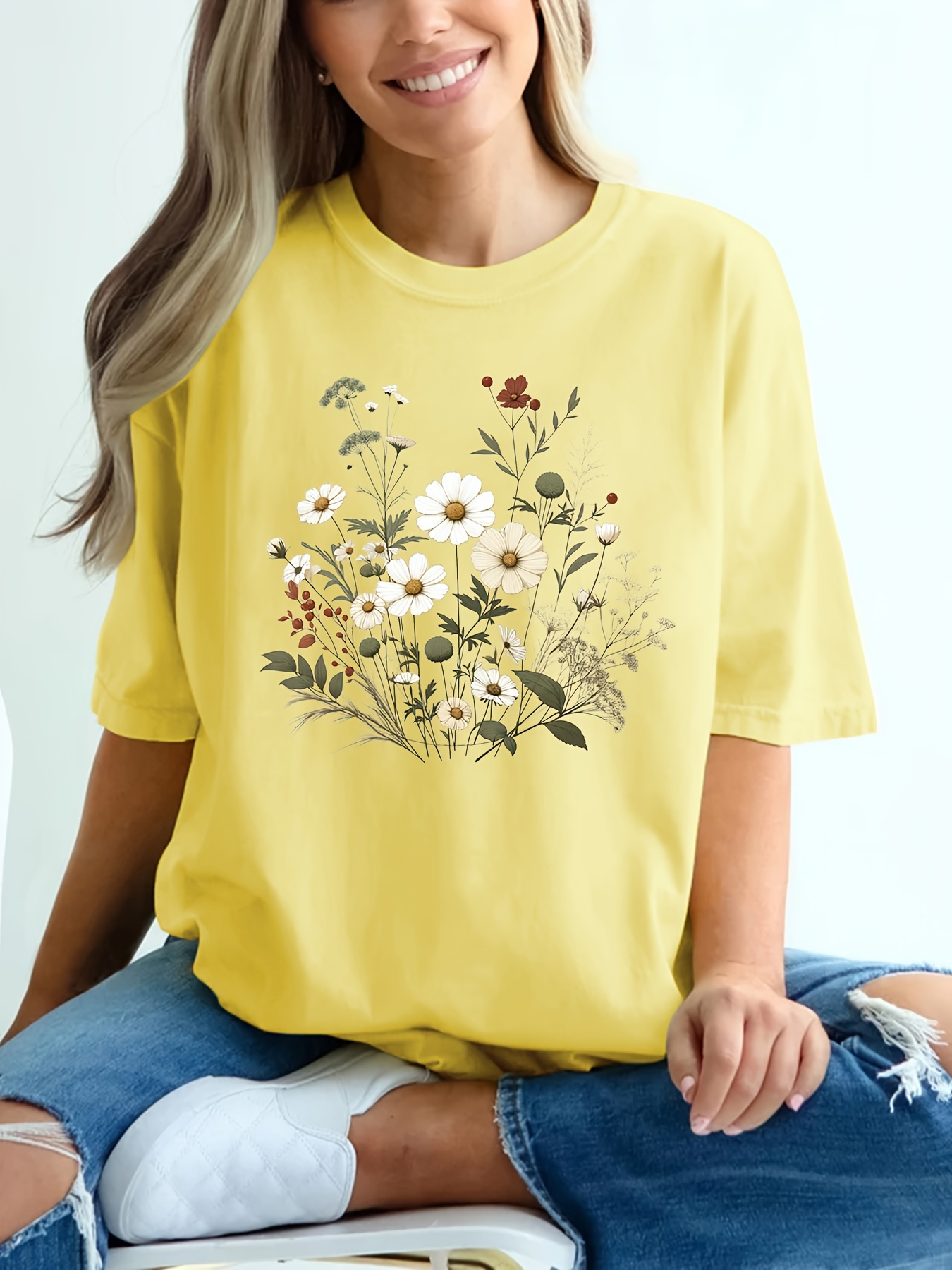 plus size floral print t shirt casual crew neck short sleeve t shirt womens plus size clothing details 36