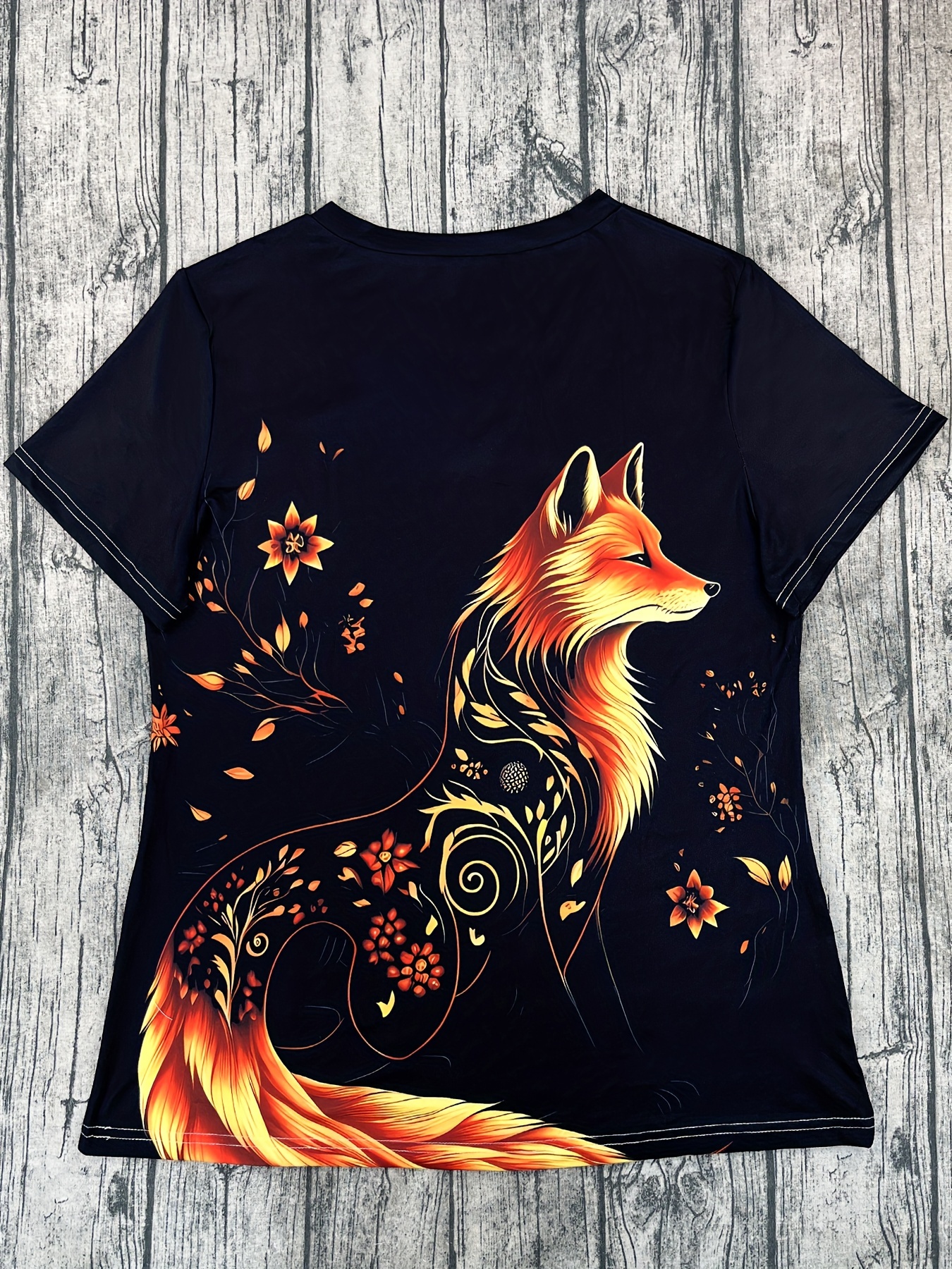 plus size fox print t shirt casual short sleeve v neck top for spring summer womens plus size clothing details 1