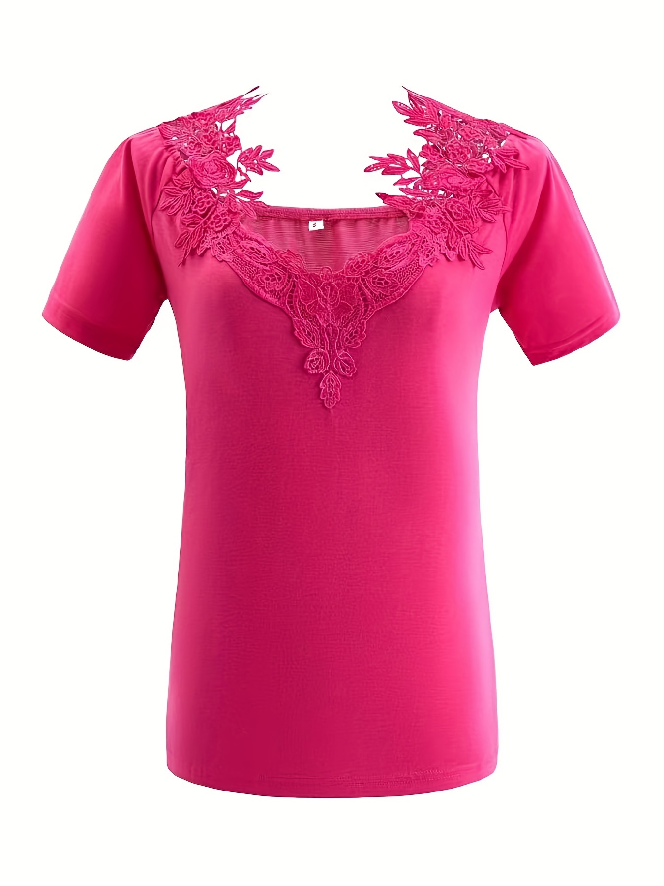 plus size casual t shirt womens plus solid contrast lace panel cold shoulder t shirt details 15