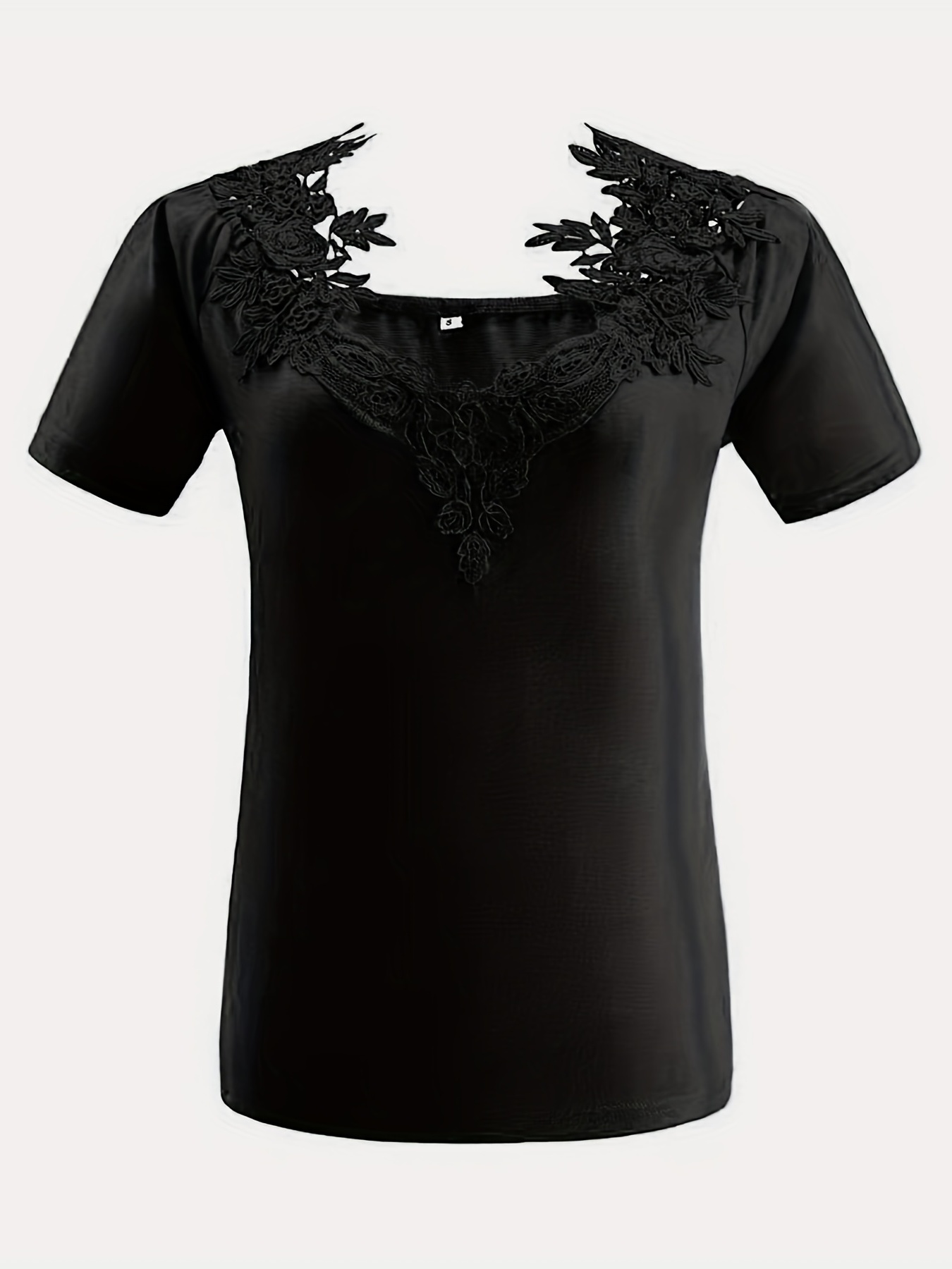 plus size casual t shirt womens plus solid contrast lace panel cold shoulder t shirt details 20