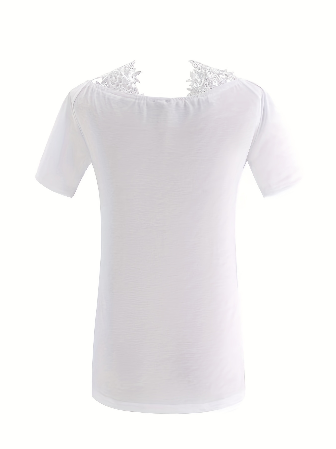 plus size casual t shirt womens plus solid contrast lace panel cold shoulder t shirt details 25