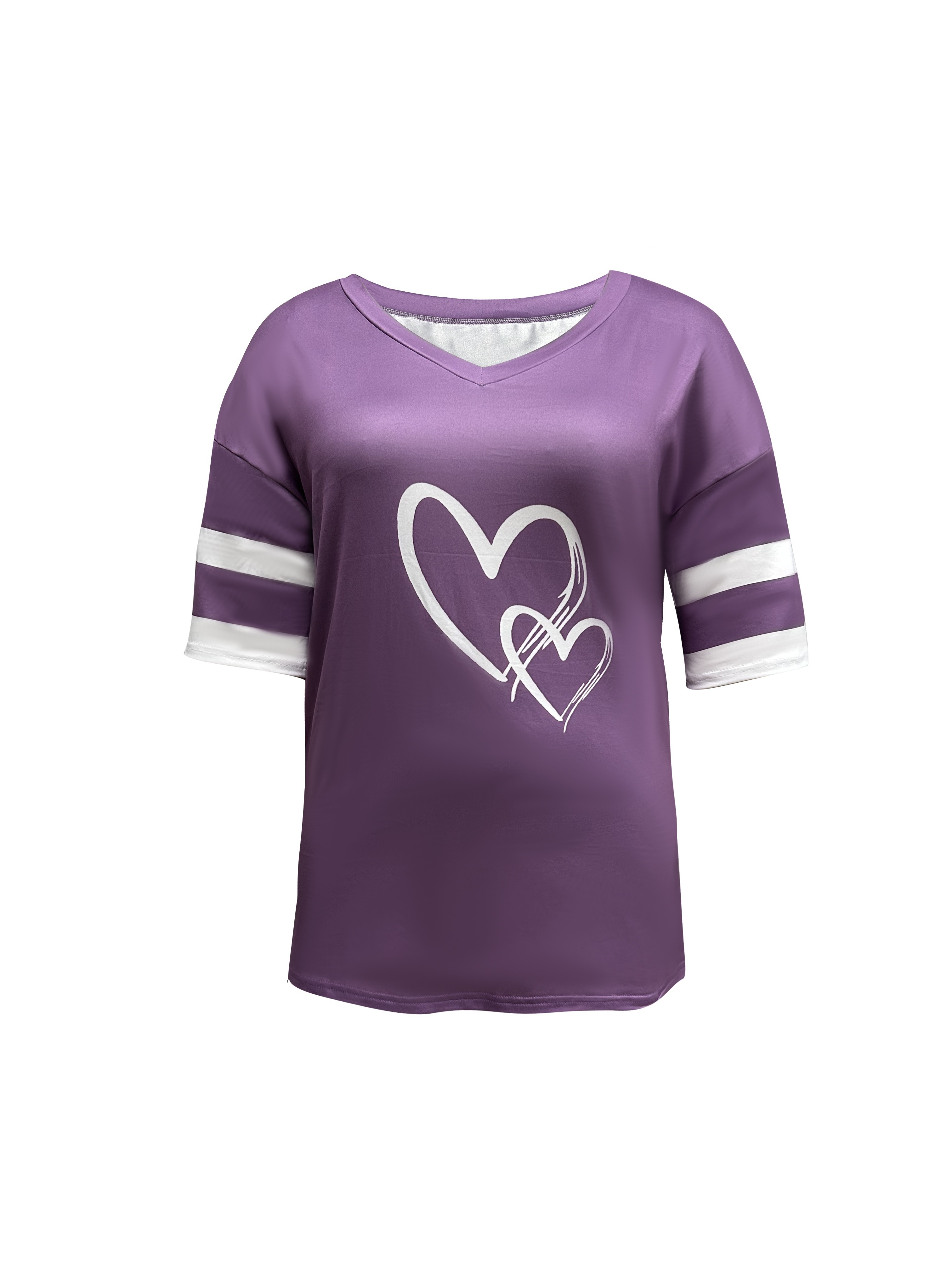 plus size heart print t shirt casual v neck short sleeve t shirt womens plus size clothing details 1