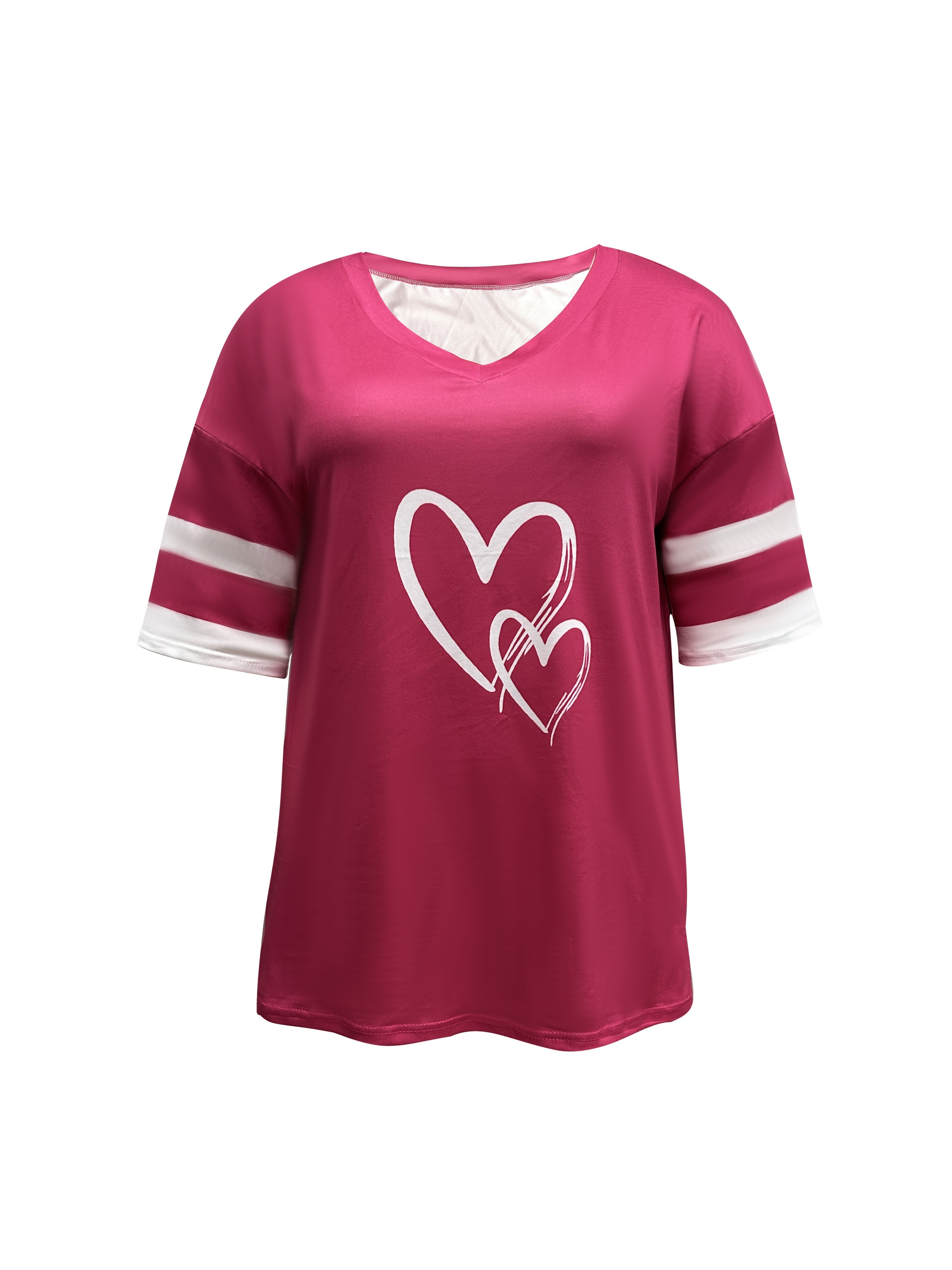 plus size heart print t shirt casual v neck short sleeve t shirt womens plus size clothing details 7