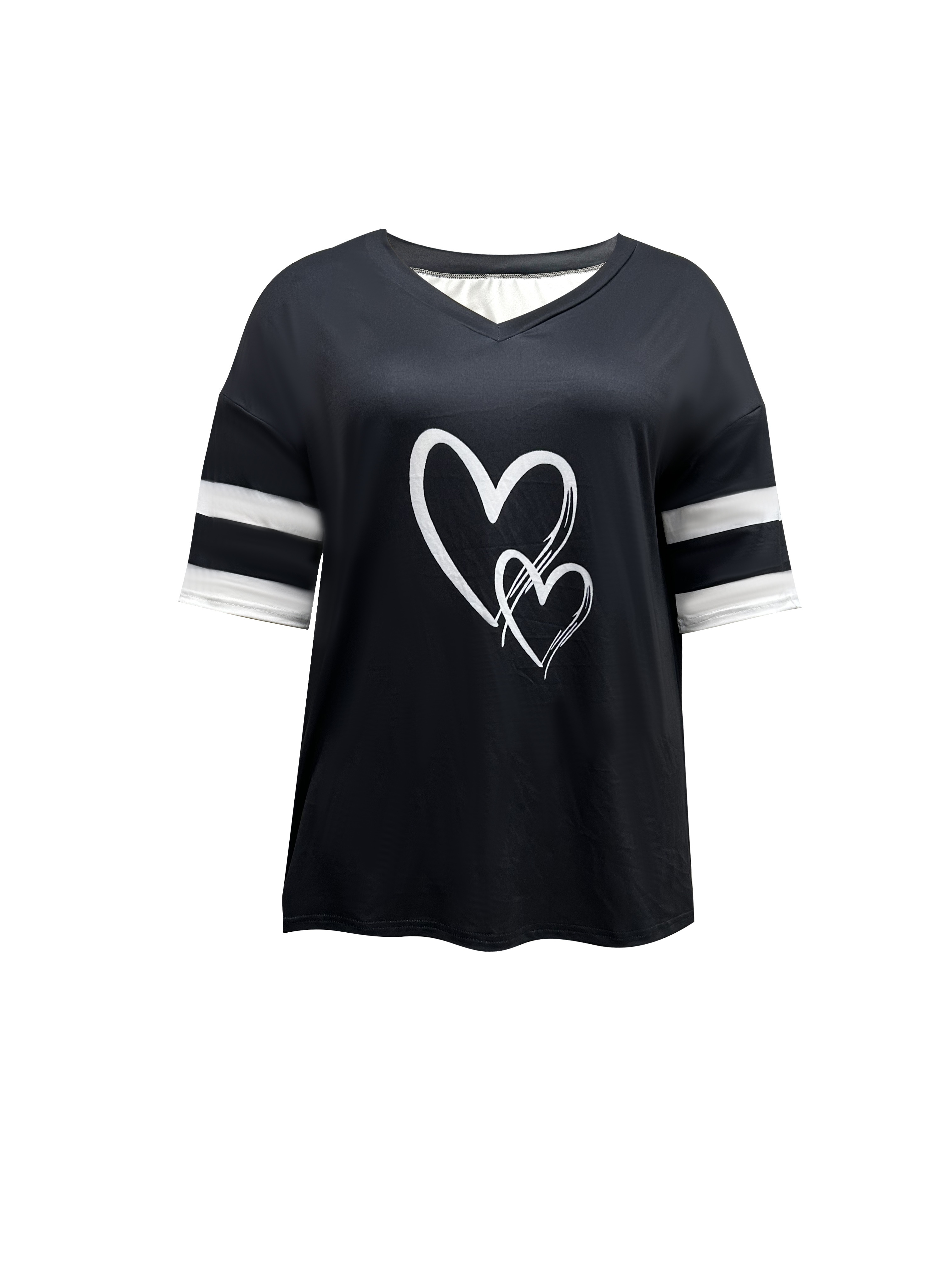 plus size heart print t shirt casual v neck short sleeve t shirt womens plus size clothing details 10