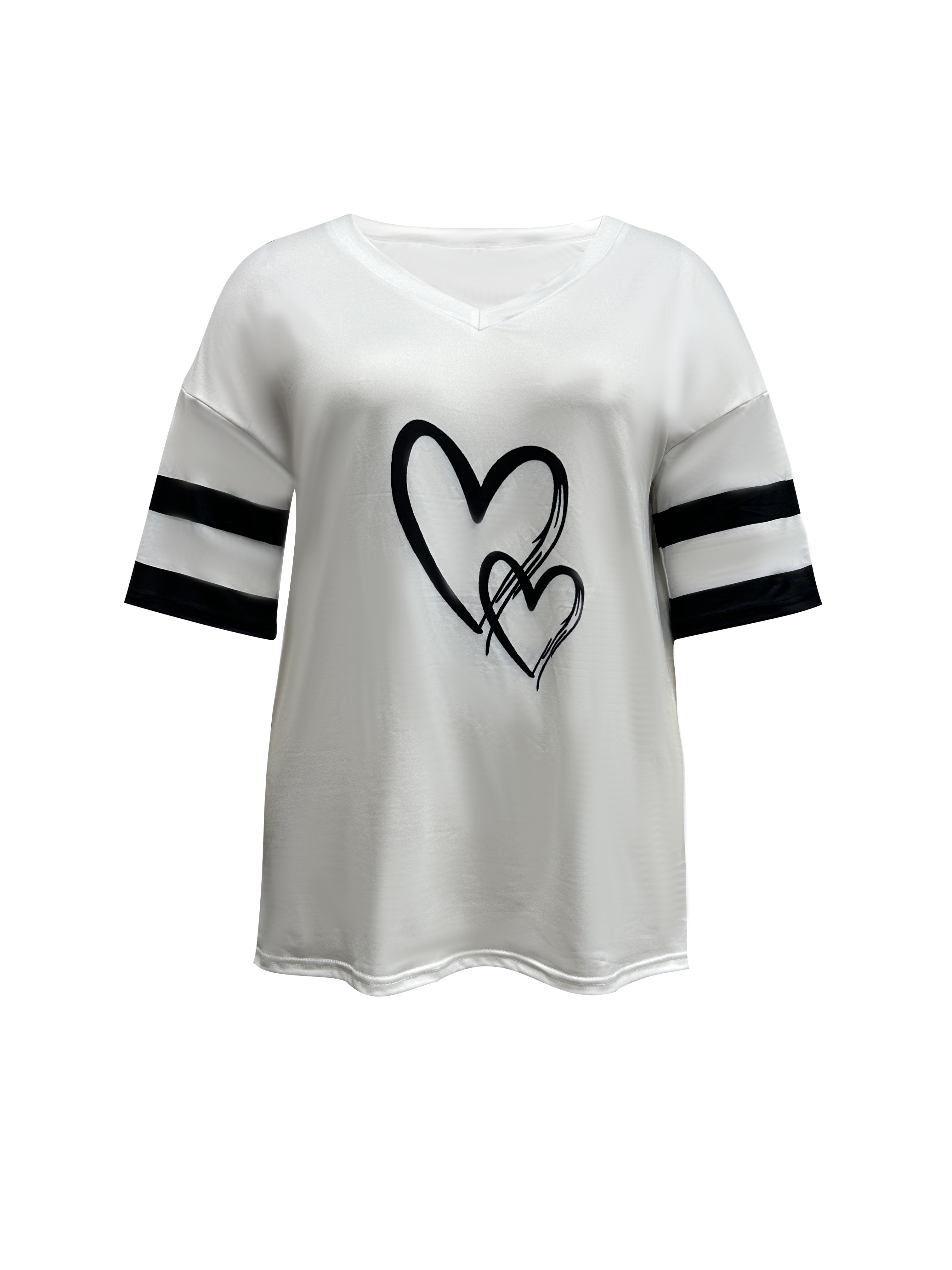 plus size heart print t shirt casual v neck short sleeve t shirt womens plus size clothing details 13