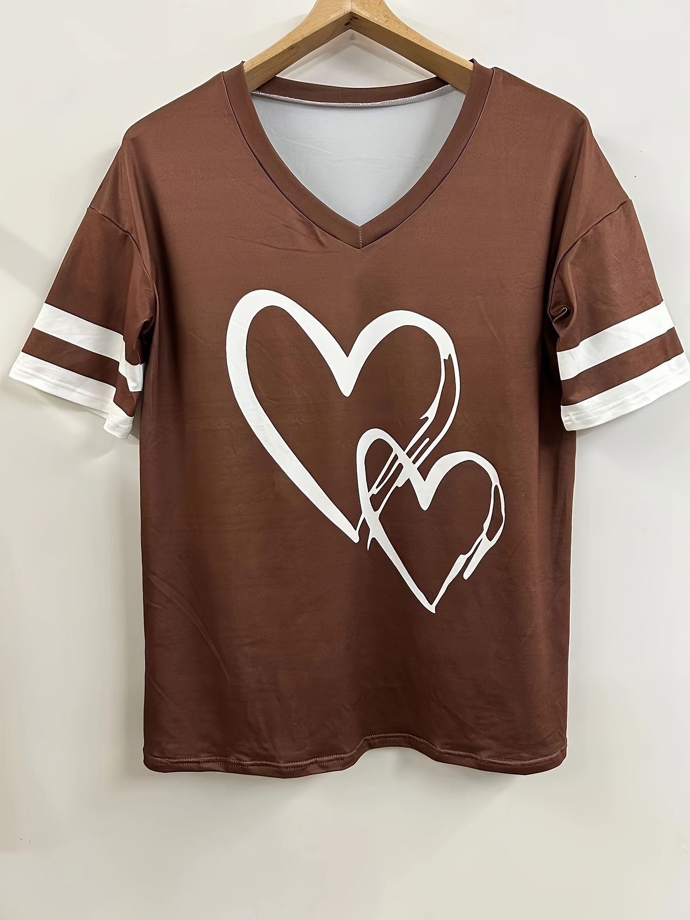 plus size heart print t shirt casual v neck short sleeve t shirt womens plus size clothing details 28