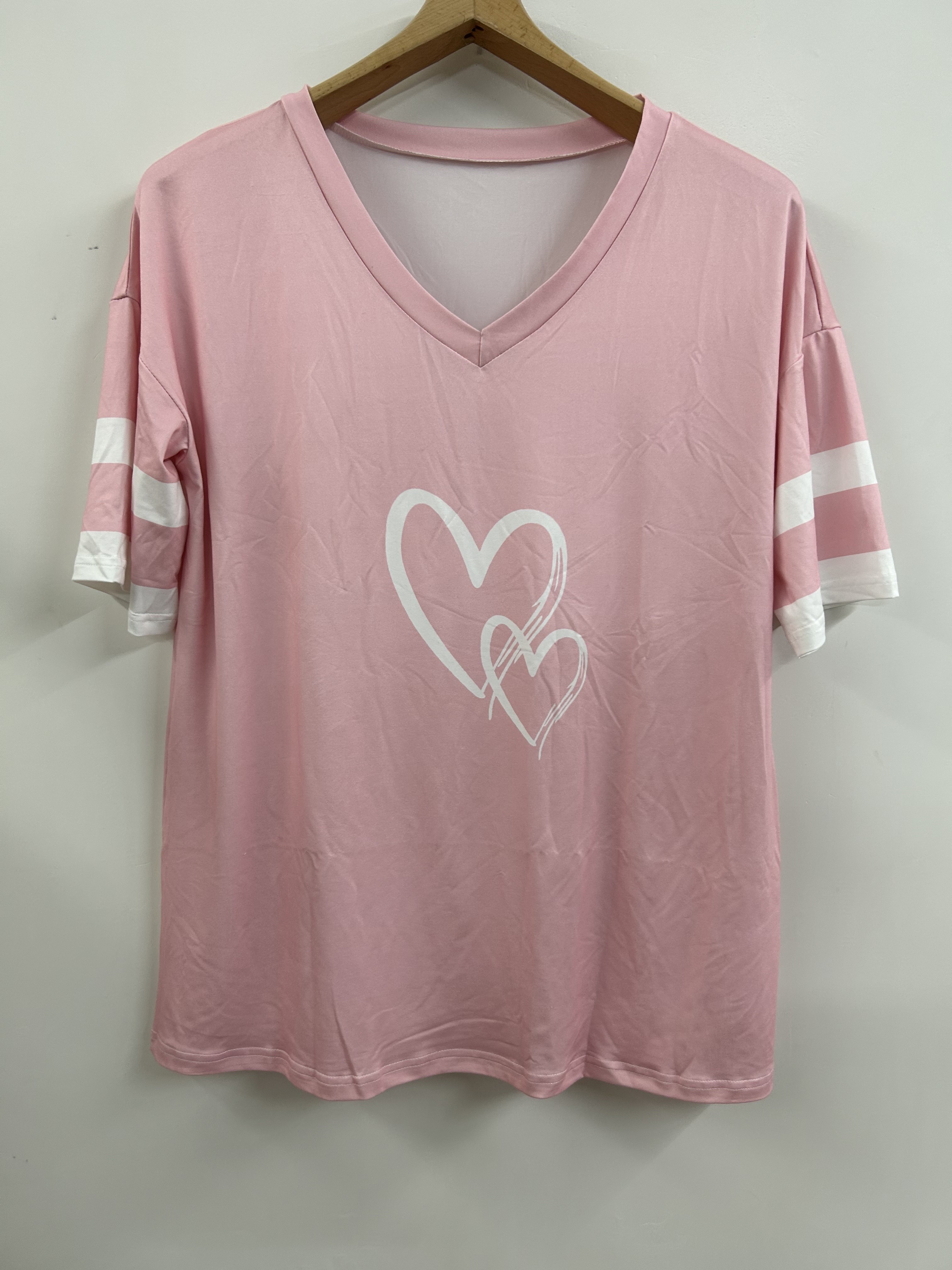 plus size heart print t shirt casual v neck short sleeve t shirt womens plus size clothing details 40