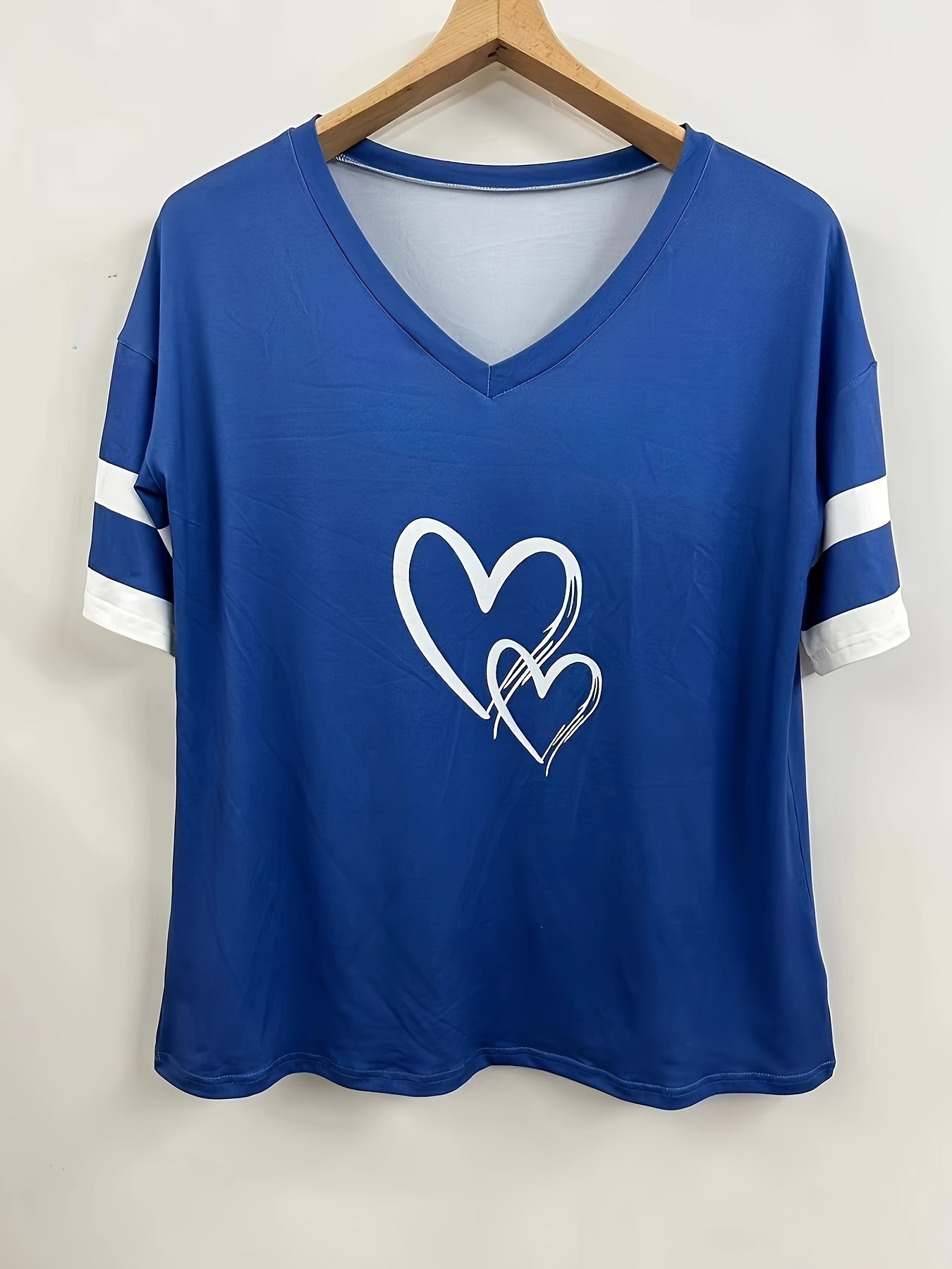 plus size heart print t shirt casual v neck short sleeve t shirt womens plus size clothing details 43