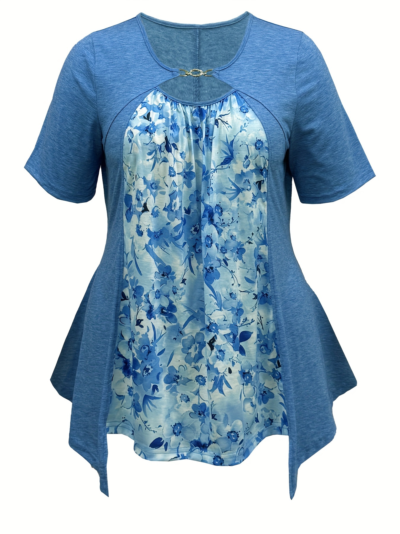 plus size floral print cutout top casual short sleeve top for spring summer womens plus size clothing details 4