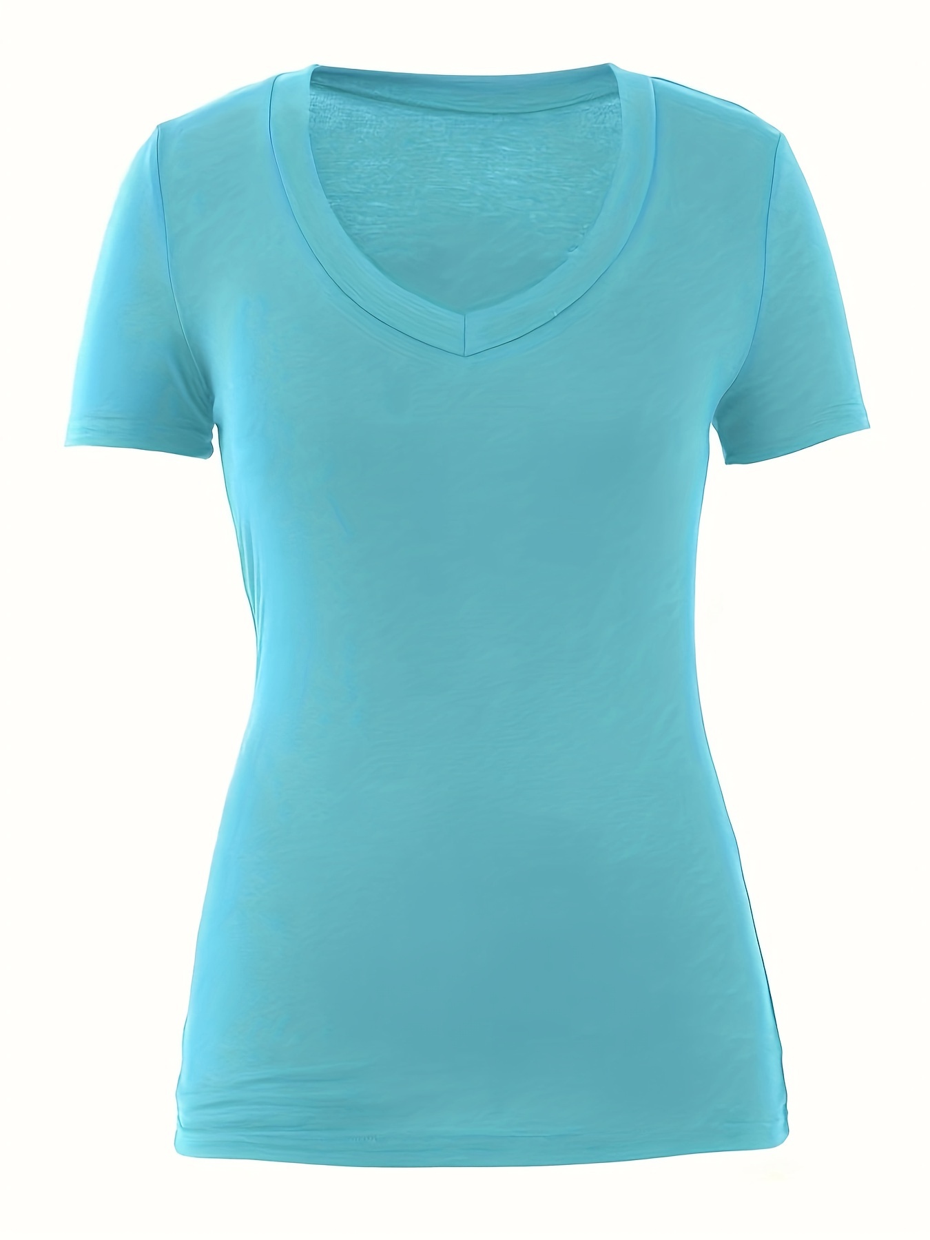 womens casual t shirt plus size solid short sleeve v neck medium stretch t shirt details 14