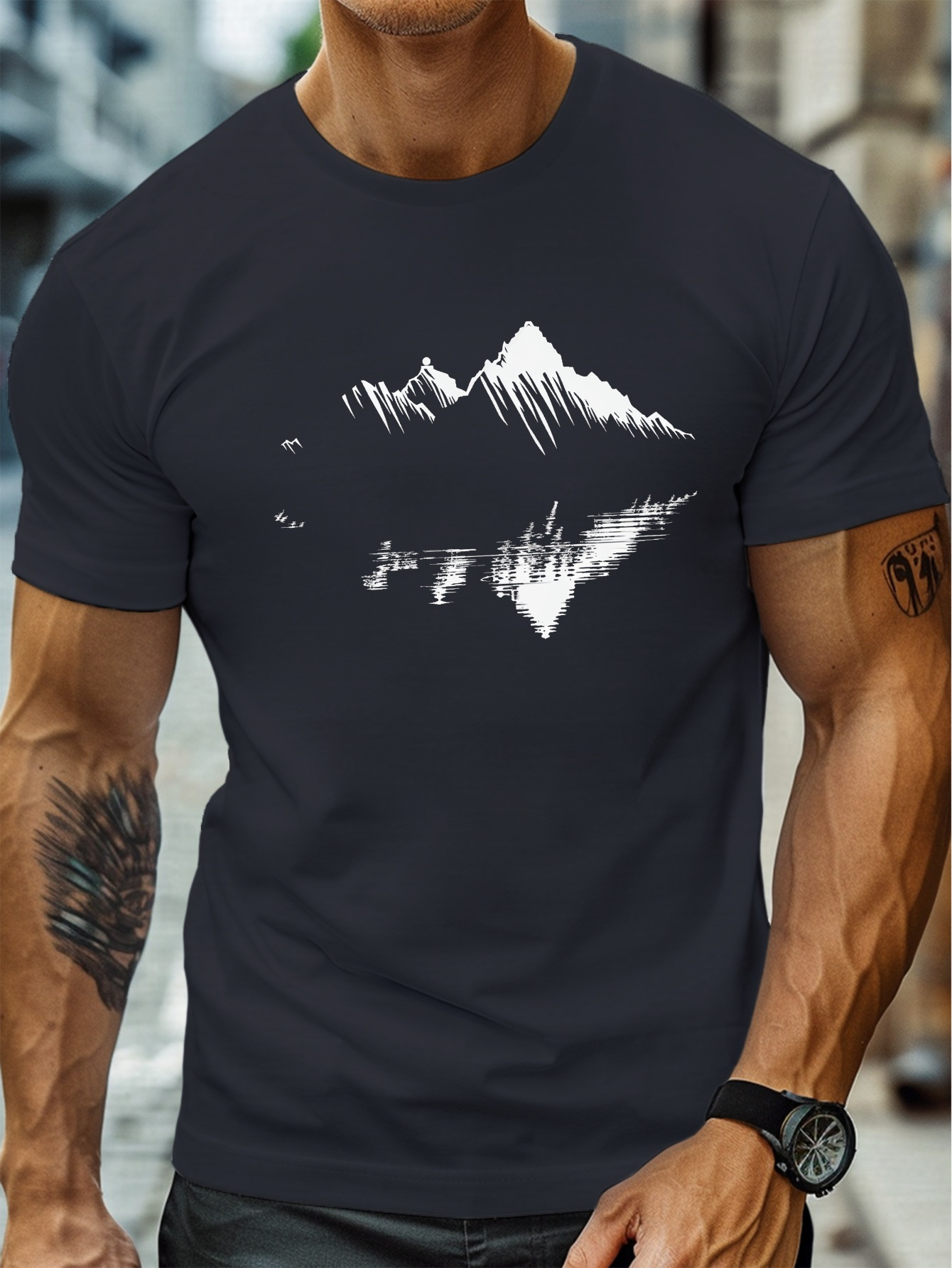 plus size mens summer t shirt mountain reflection graphic print short sleeve tees trend casual tops for daily life big tall guys details 6