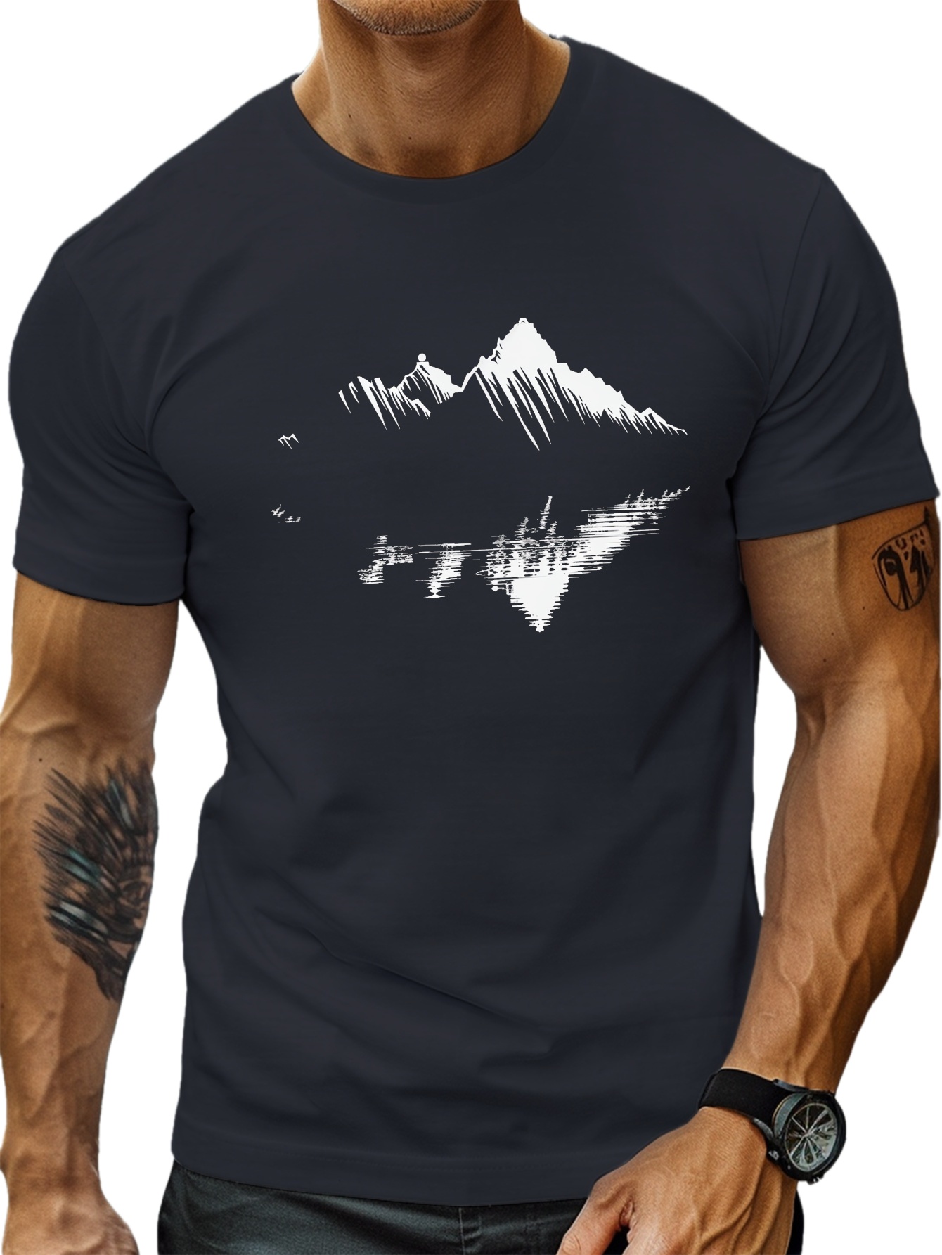 plus size mens summer t shirt mountain reflection graphic print short sleeve tees trend casual tops for daily life big tall guys details 8