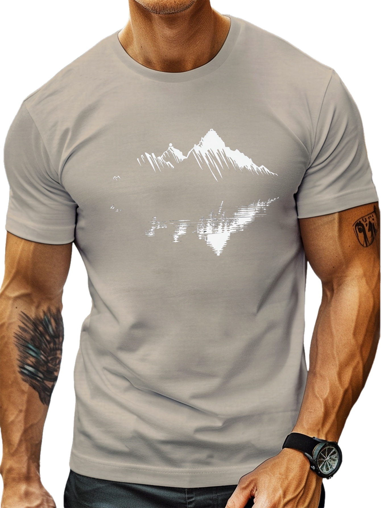 plus size mens summer t shirt mountain reflection graphic print short sleeve tees trend casual tops for daily life big tall guys details 14