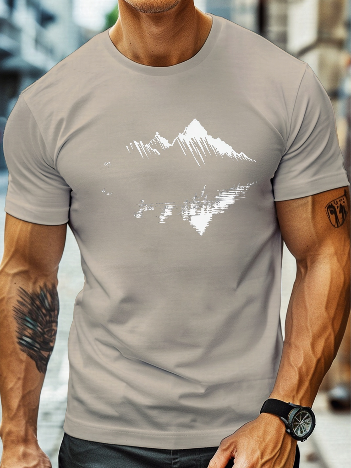 plus size mens summer t shirt mountain reflection graphic print short sleeve tees trend casual tops for daily life big tall guys details 15