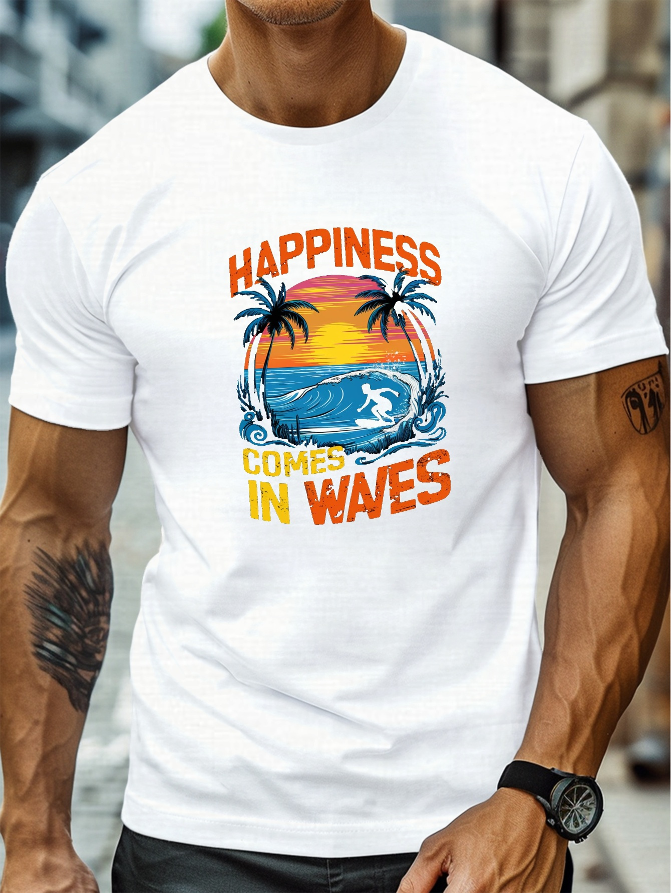 plus size mens summer t shirt surfer silhouette graphic print short sleeve tees trend casual tops for daily life big tall guys details 0