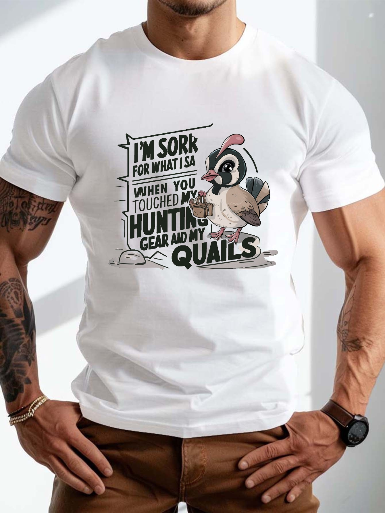 plus size mens summer t shirt quail hunting gear apology graphic print short sleeve tees trend casual tops for daily life big tall guys details 0