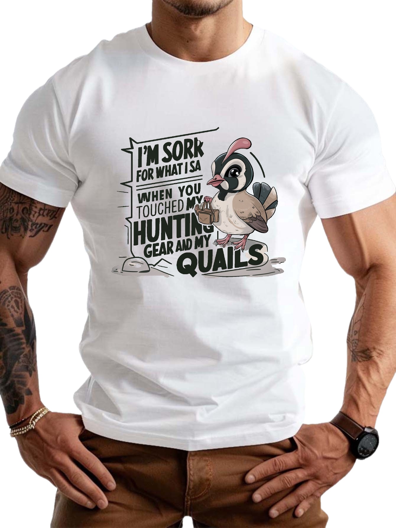 plus size mens summer t shirt quail hunting gear apology graphic print short sleeve tees trend casual tops for daily life big tall guys details 2