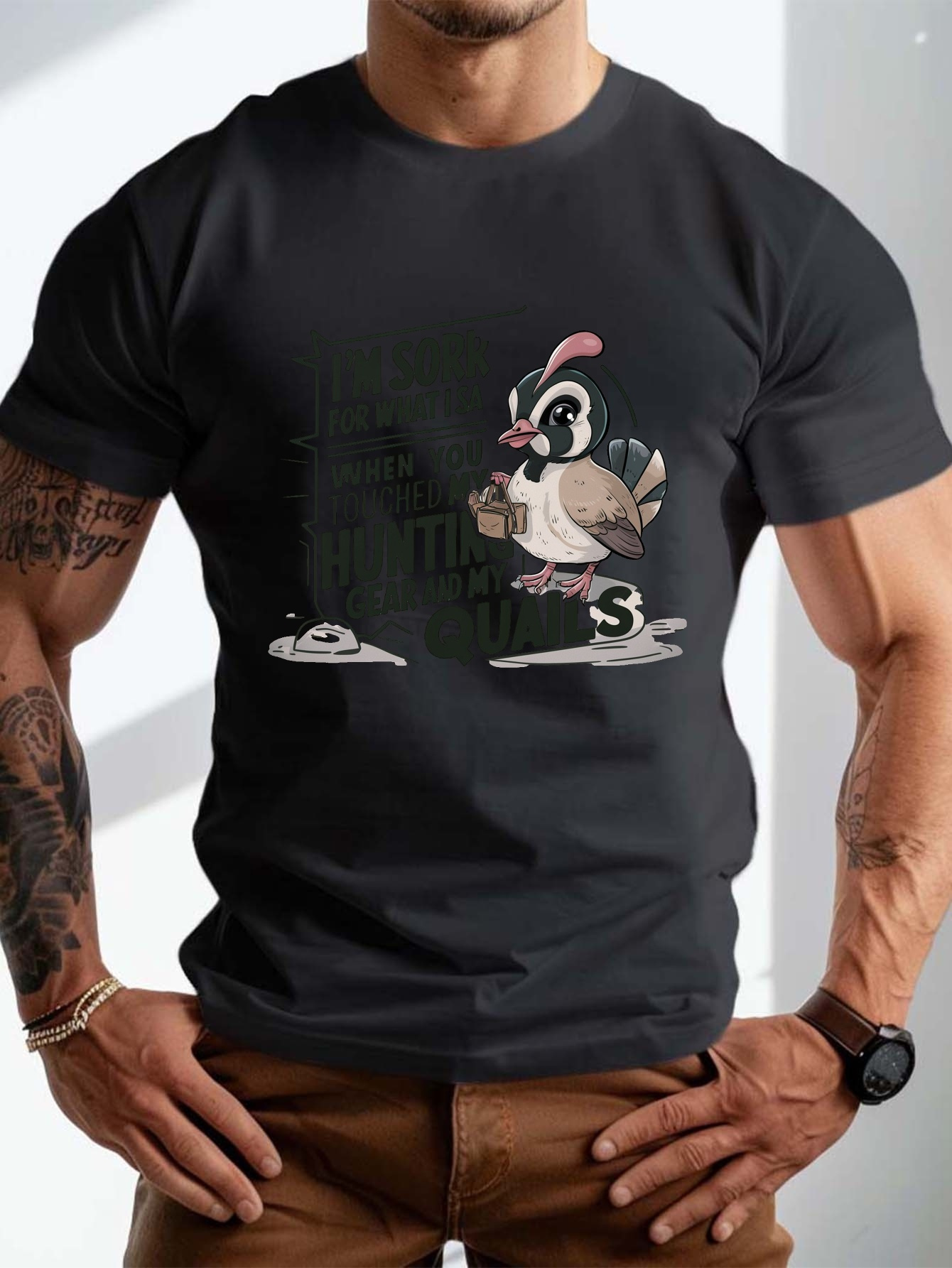 plus size mens summer t shirt quail hunting gear apology graphic print short sleeve tees trend casual tops for daily life big tall guys details 6