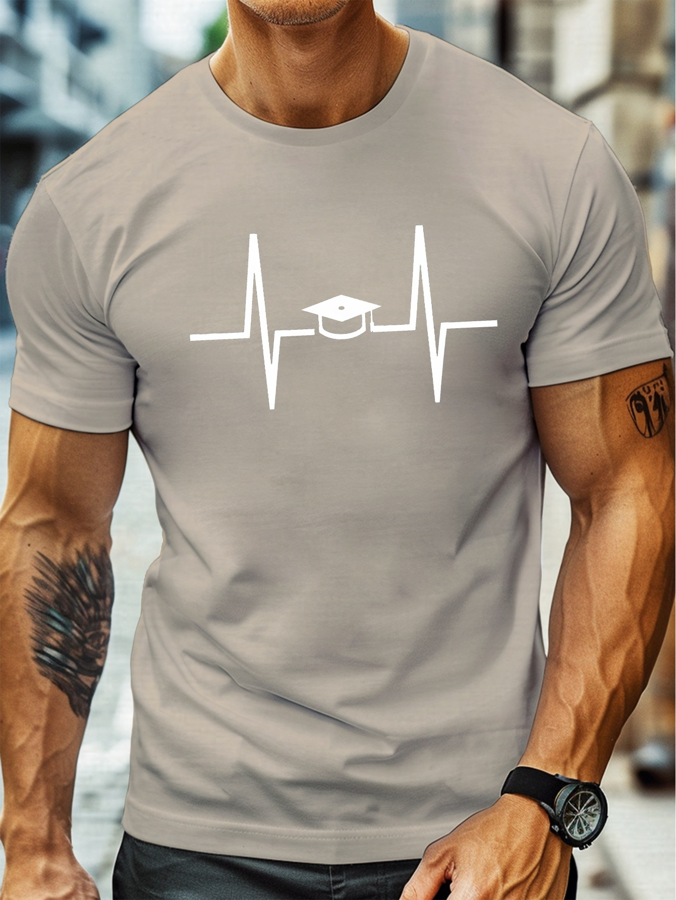 plus size mens summer t shirt heartbeat graduation cap graphic print short sleeve tees trend casual tops for daily life big tall guys details 0