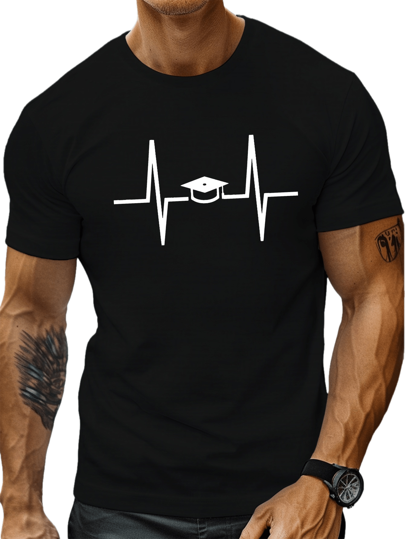 plus size mens summer t shirt heartbeat graduation cap graphic print short sleeve tees trend casual tops for daily life big tall guys details 7